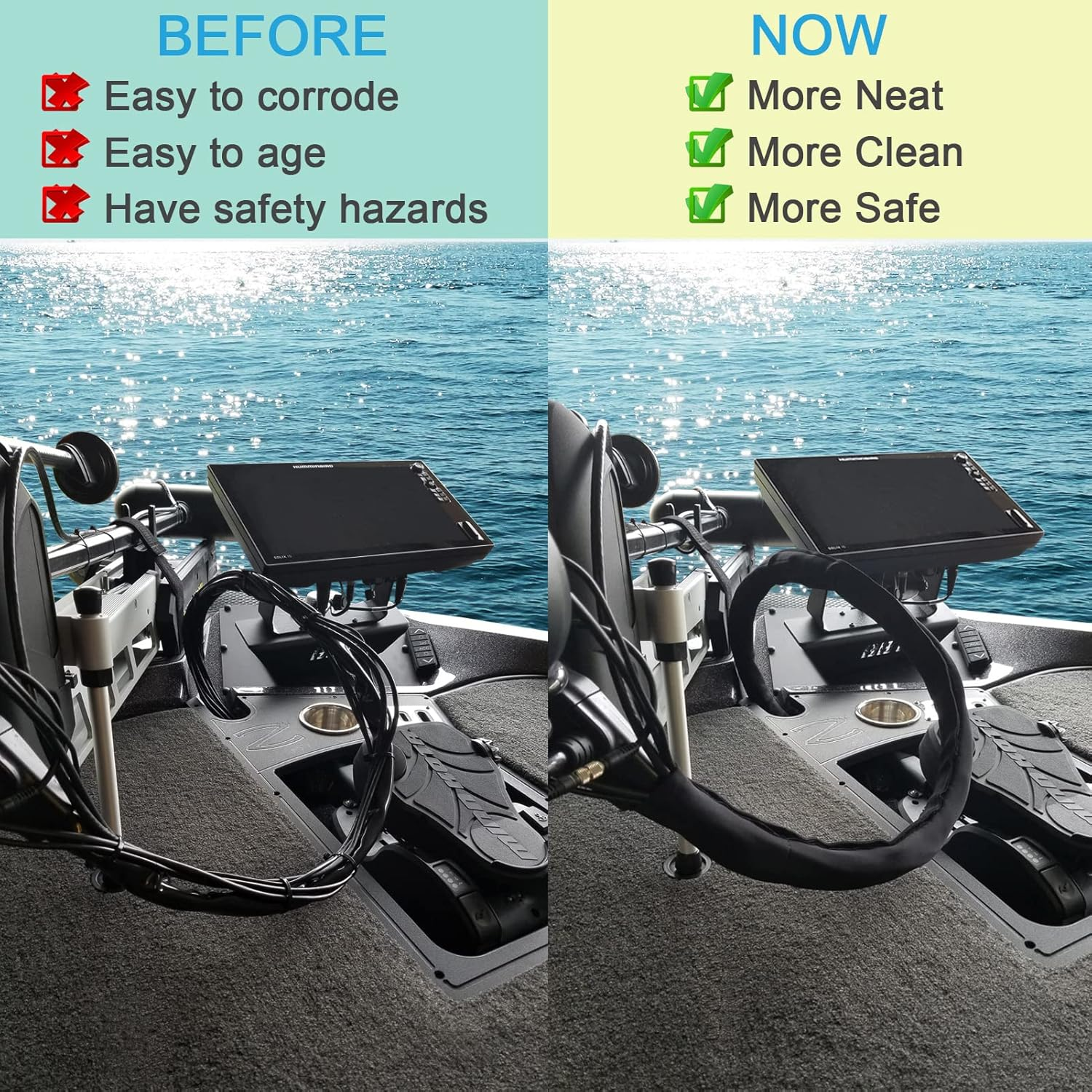 Trolling Motor Cable Sleeve, 60" L Black Neoprene Trolling Motor Sleeve Wire Cover Cable Wrap Organizer image number 4