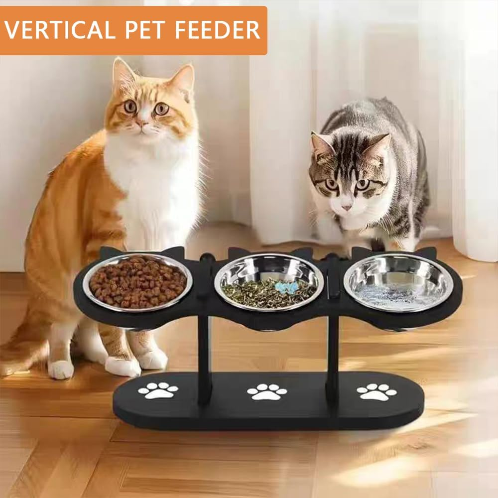 Elevated Cat Bowls with Stand &ndash; 15&deg; Tilted Raised Cat Food and Water Bowls for Indoor Cats & Small Pets, Adjustable Height Bamboo Shelf with Non-Slip Base image number 4