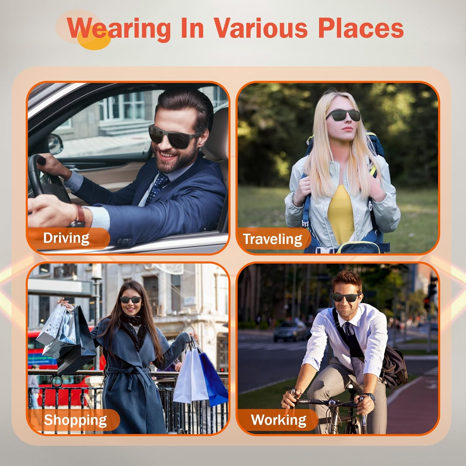 Polarized Sunglasses Plaid Frame UV400 for Men and Women Sun Glasses Outdoor Durability Comfortable with Uv Protection - Black Frame Red Line Gray Lens image number 5