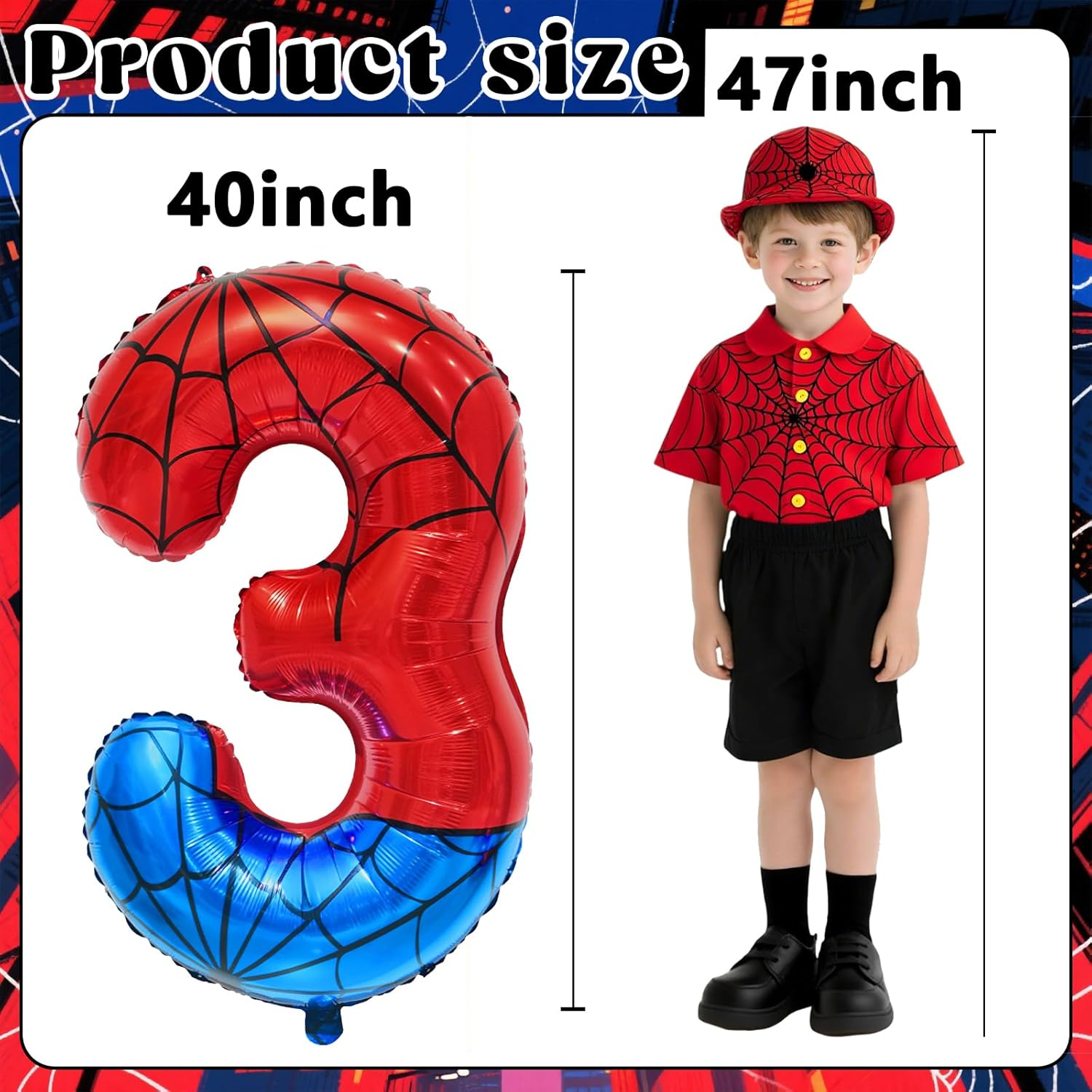 Spider Web Number 3 Balloon Birthday Decoration, Superhero Themed 40In Giant Mylar Number Party Supplies - Assorted Bright Colors image number 6