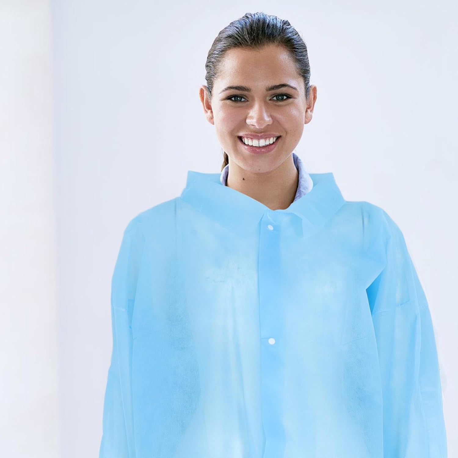 SOLUSTRE 10Pcs Disposable Lab Coats Non-Woven Breathable Work Clothes with Buttons Lightweight Protective Suits for Men and Women Workplace Use image number 2