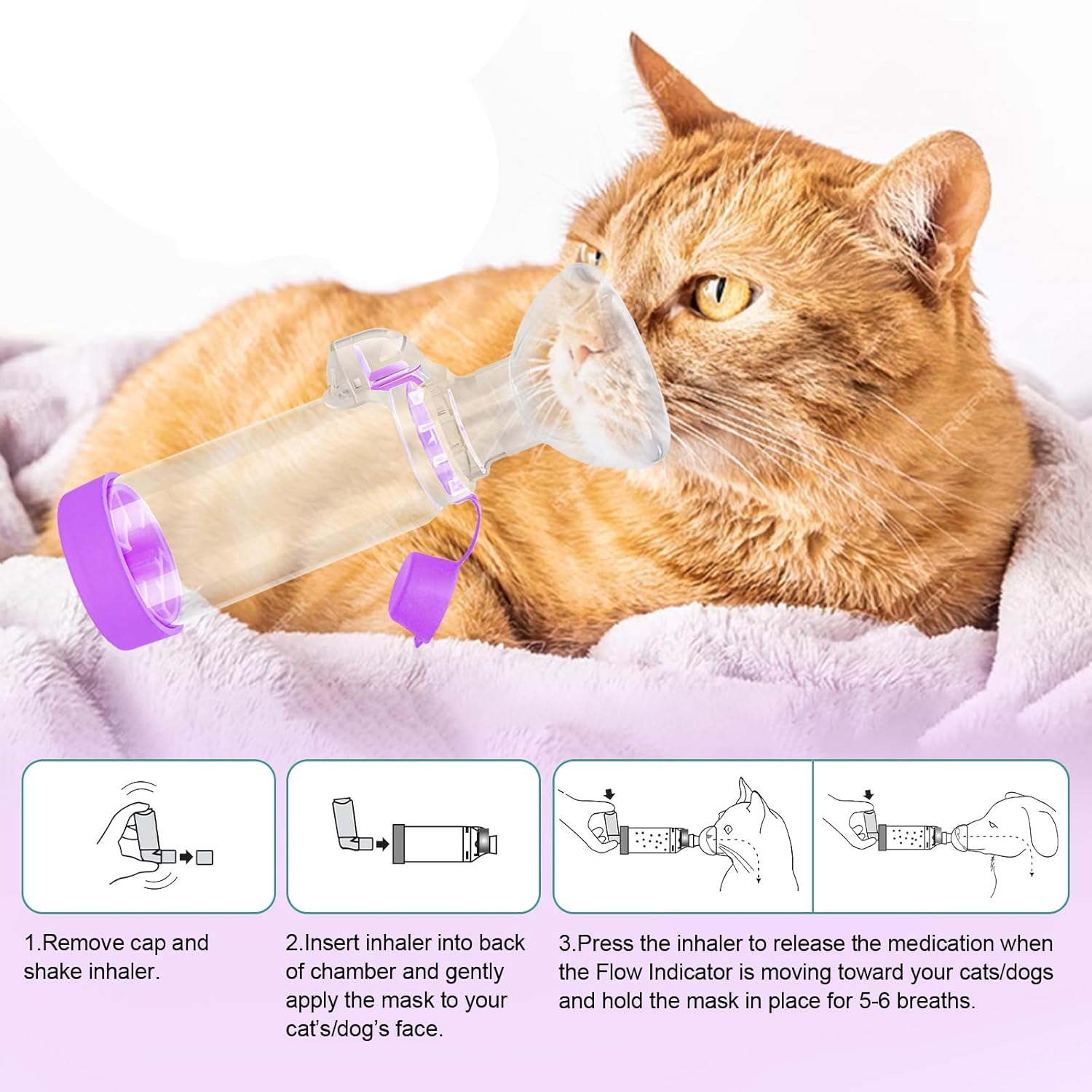 Xunboo Cat Inhaler Spacer with 2 Mask Sizes for Pets Cat and Dog Handheld Inhaler Spacer for MDI | Helps Cat with Breathing & Delivering Medication Fits image number 5