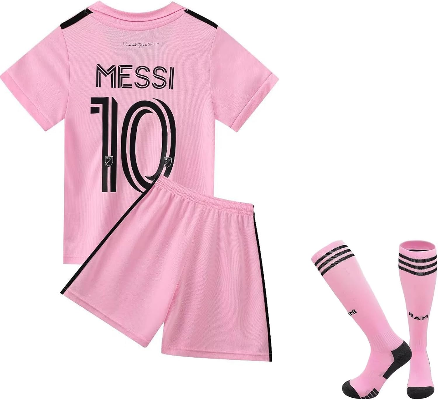 Soccer Jersey Kids,Soccer Jersey for Youth, Football Sportswear Uniforms Suit with Socks, Fans Gift T-Shirt，Messi Club Unisex Jersey (Big & Tall, Pink, 11-13 Years)