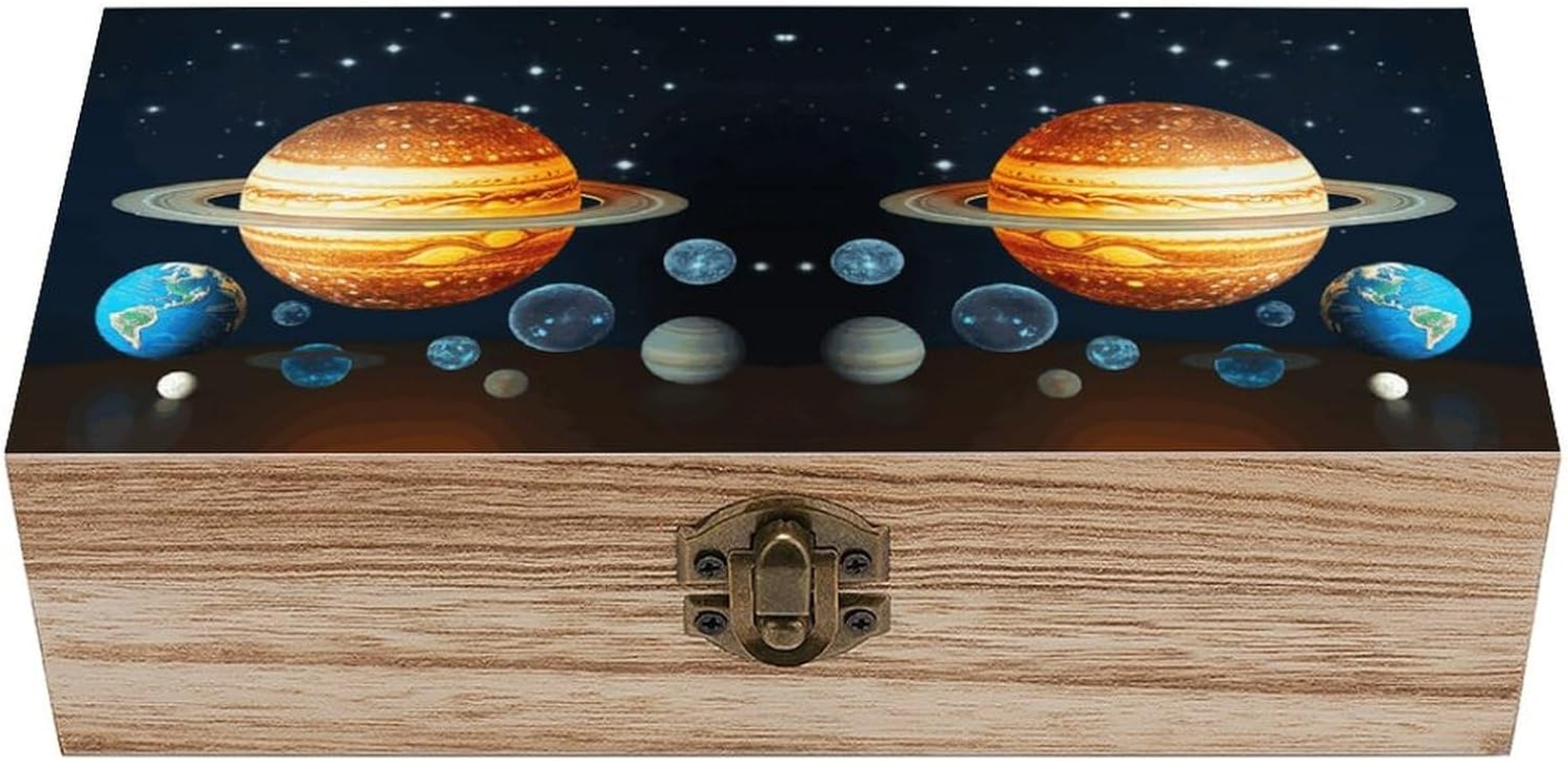 Solar System Planet Wooden Box Wood Wedding Keepsake Boxes with Lids Small Decorative Boxes Lightweight Wooden Memory Storage Box for Crafts Keepsakes Jewelry Photo Letter Storage image number 6