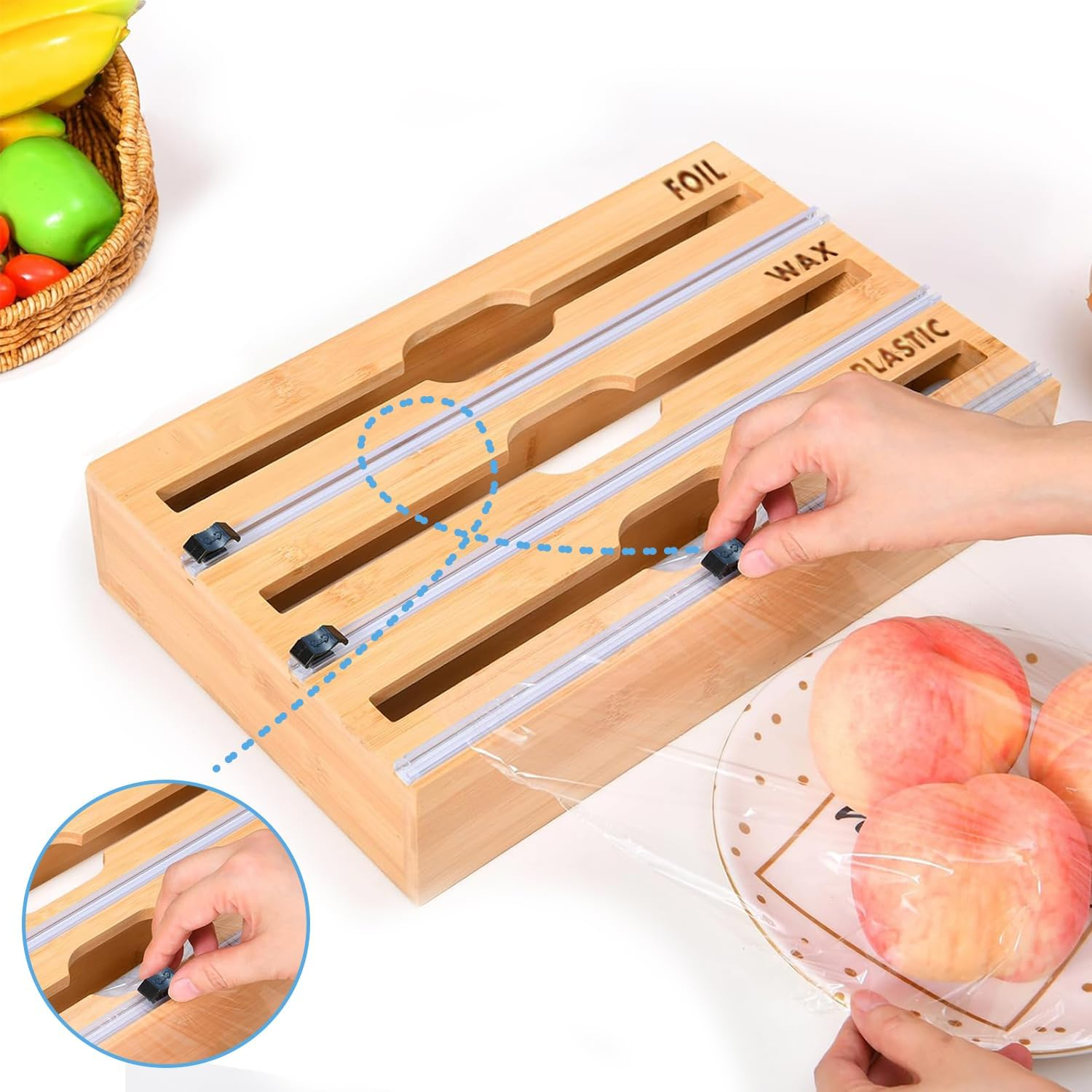 3-In-1 Wrap Organiser with Cutter &ndash; Foil, Cling Film & Baking Paper Dispenser, Fits 30&ndash;33Cm Rolls, Wall Mount or Drawer Use