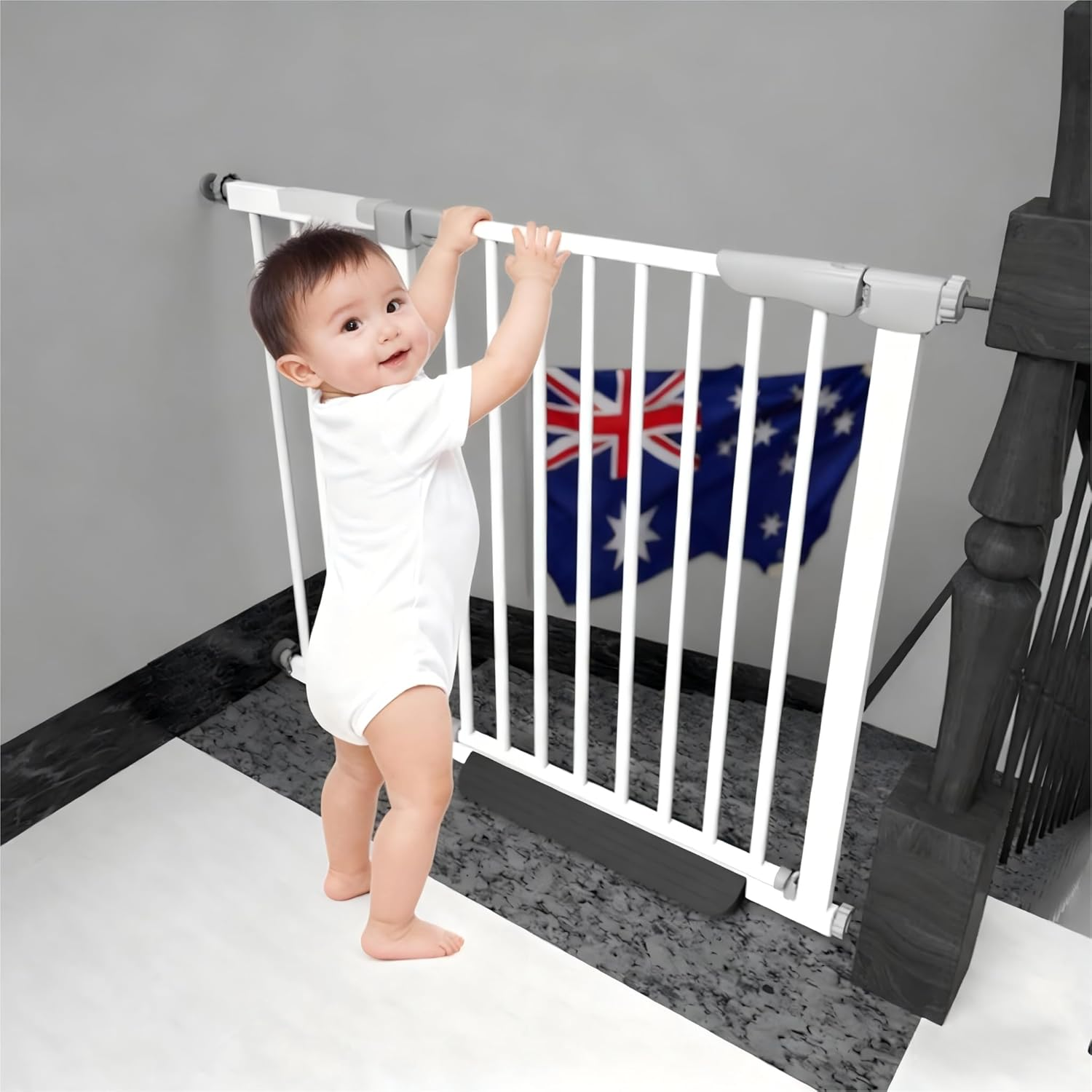 Adjustable Staircase Safety Door, Automatic Closing Pet Door, House Safety First Design, Easy Installation, Indoor Pet Door, No Drilling Pressure Fixing System (76Cm High) image number 6