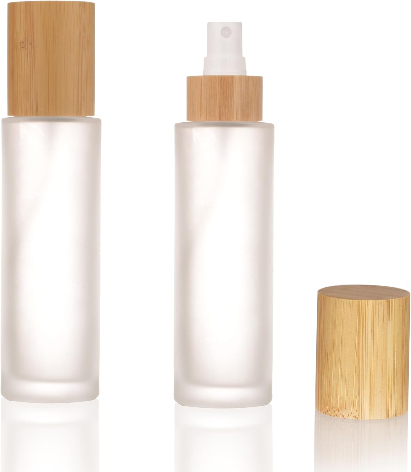 COSIDEA 6 Pcs Empty 1Oz / 30Ml Bamboo Lids Frosted Glass Bottle with Lotion Pump Dispenser, Refillable Emulsion Cosmetic Cream Bottles, Toiletries Refill Travel Container
