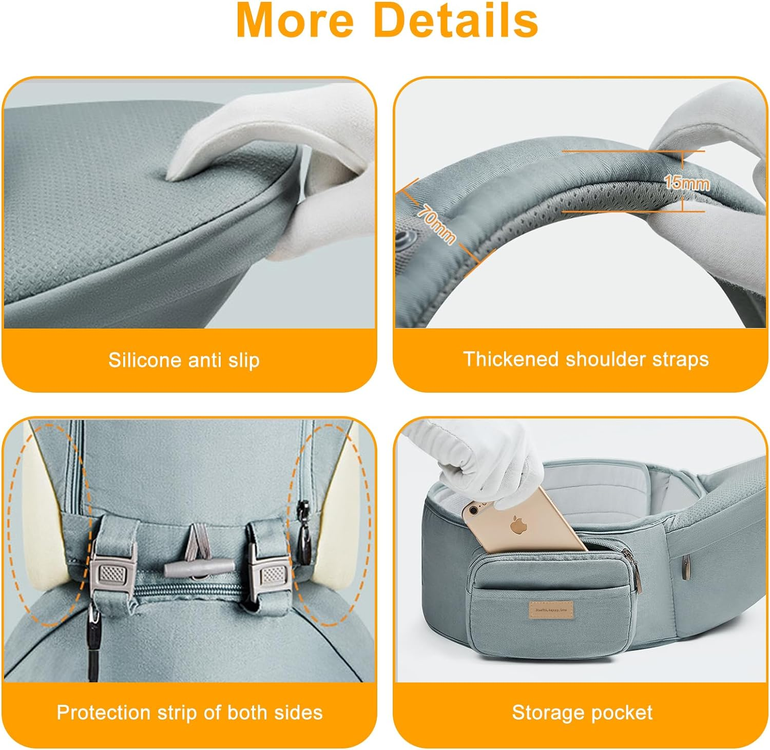 Baby Carrier, Timkos Baby Wrap Carrier 3-In-1 Baby Carrier with Hip Seat, Breathable Baby Sling Wrap Swaddle with Removable Anti-Uv Cloth (For 0-36 Months Newborn) image number 6