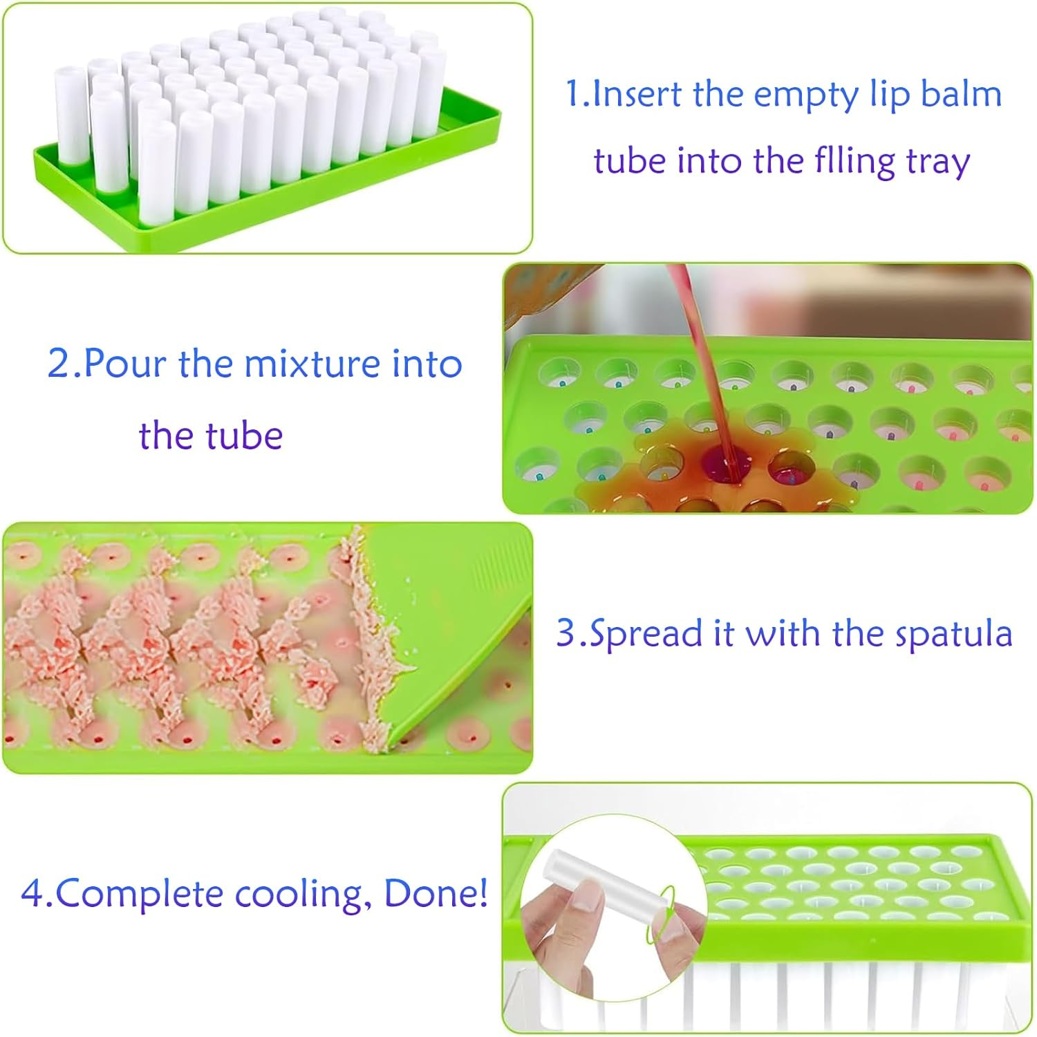 50 Pack Empty Lip Balm Containers with Fill Tray & Spatula, DIY Lip Gloss Tube Refillable White Plastic Lip Balm Tube round Bottle Mouth Red Container image number 3