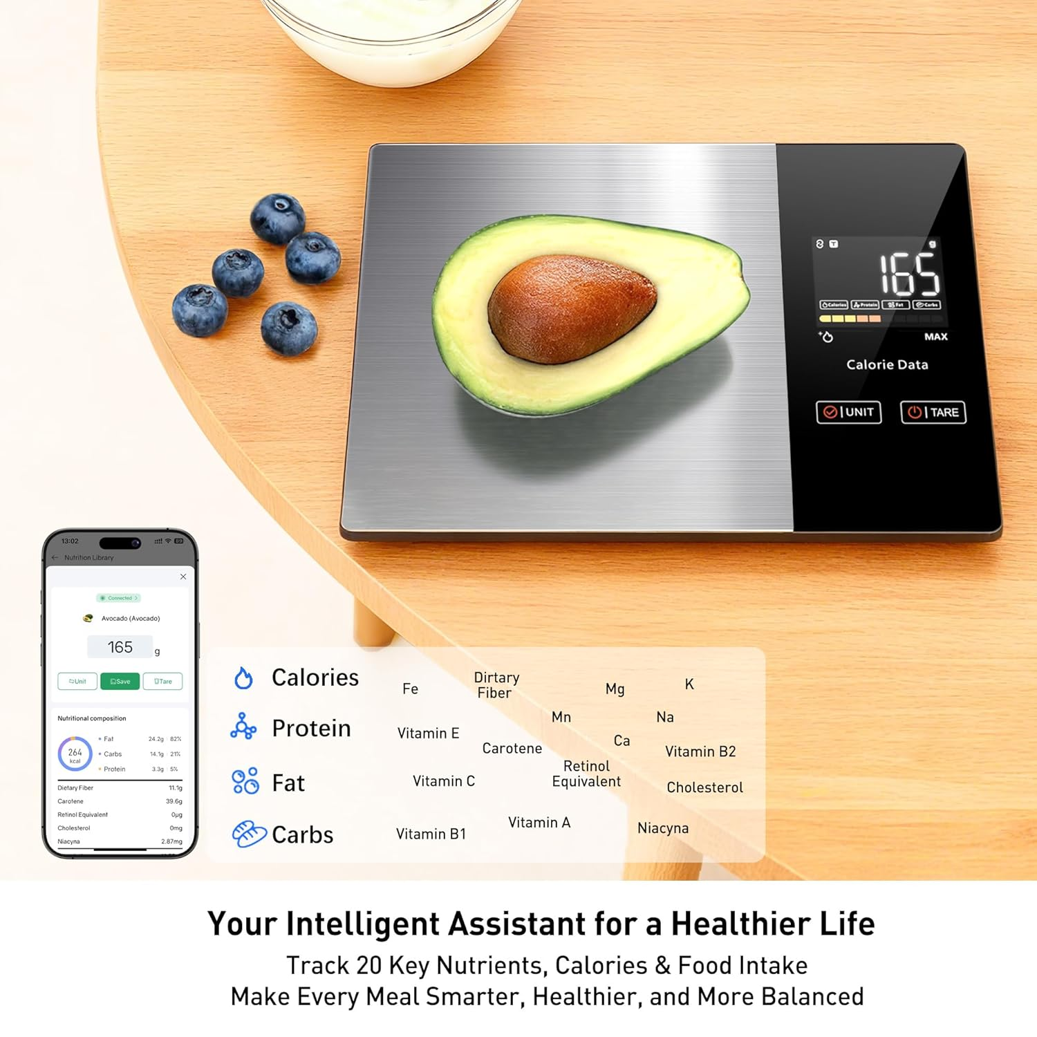 Smart Kitchen Scales Calorie Counting Nutrition Food Scale with Free App & Bluetooth Tracks 20 Nutrients. 1G/0.1Oz Precision with Tare&ndash; for Weight Loss, Fitness & Meal Prep.New Year, a Healthier You. image number 2