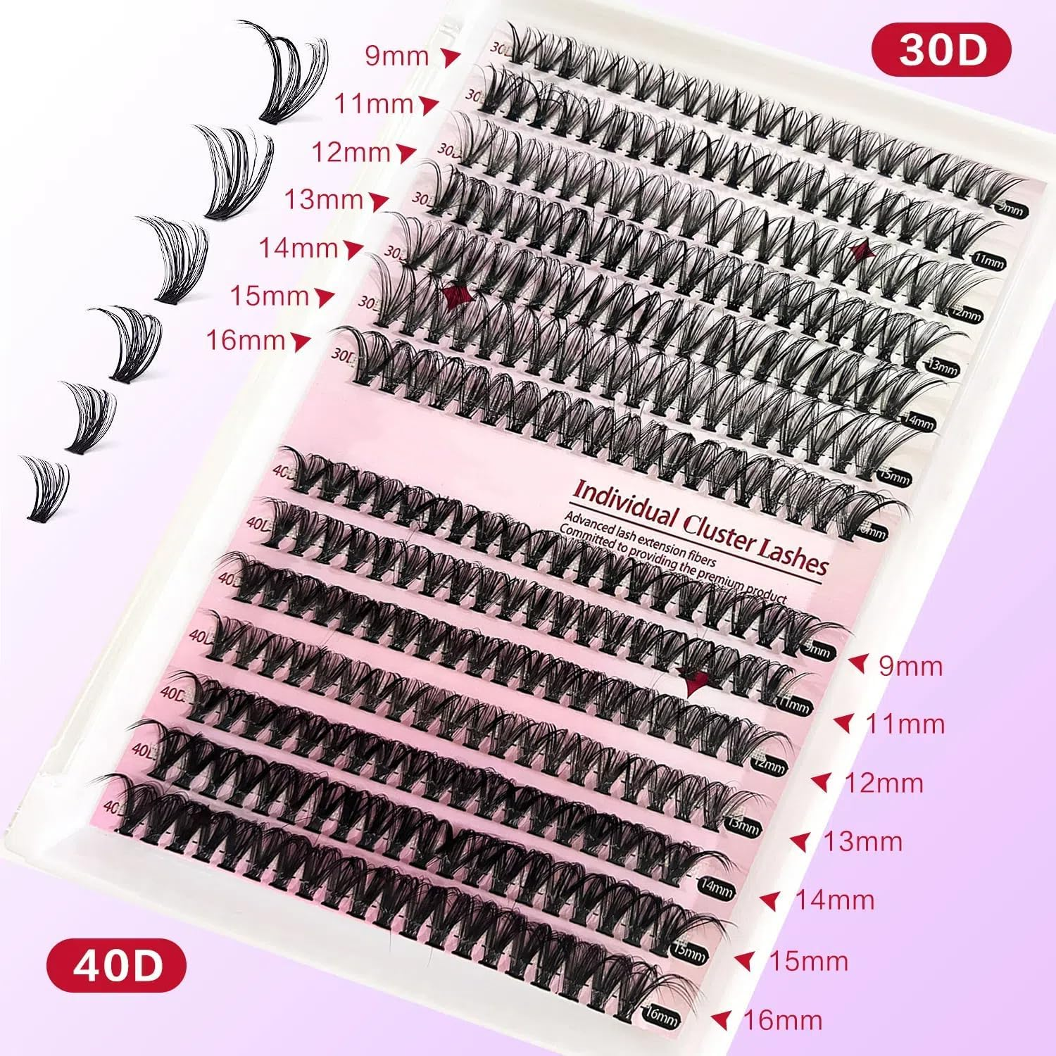 Biubiu Lash Extension Kit DIY 280Pcs Lash Clusters Eyelash Extension Kit, 9-16Mm 30D 40D Individual Lashes Kit with Lash Bond and Seal, Lashes Tweezers for Self Use (30D&40D, 0.07D, 9-16Mm, Kit) image number 3