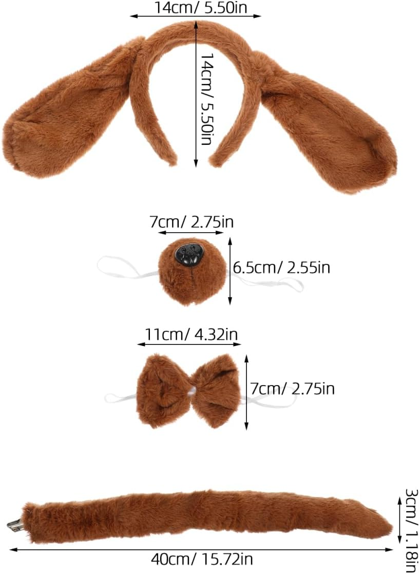 Alasum Puppy Dog Costume Kit with Animal Ears Headband Bowtie Fake Nose Tail Lightweight Pet Cosplay Set for Party Dress up and Festival Celebration image number 6