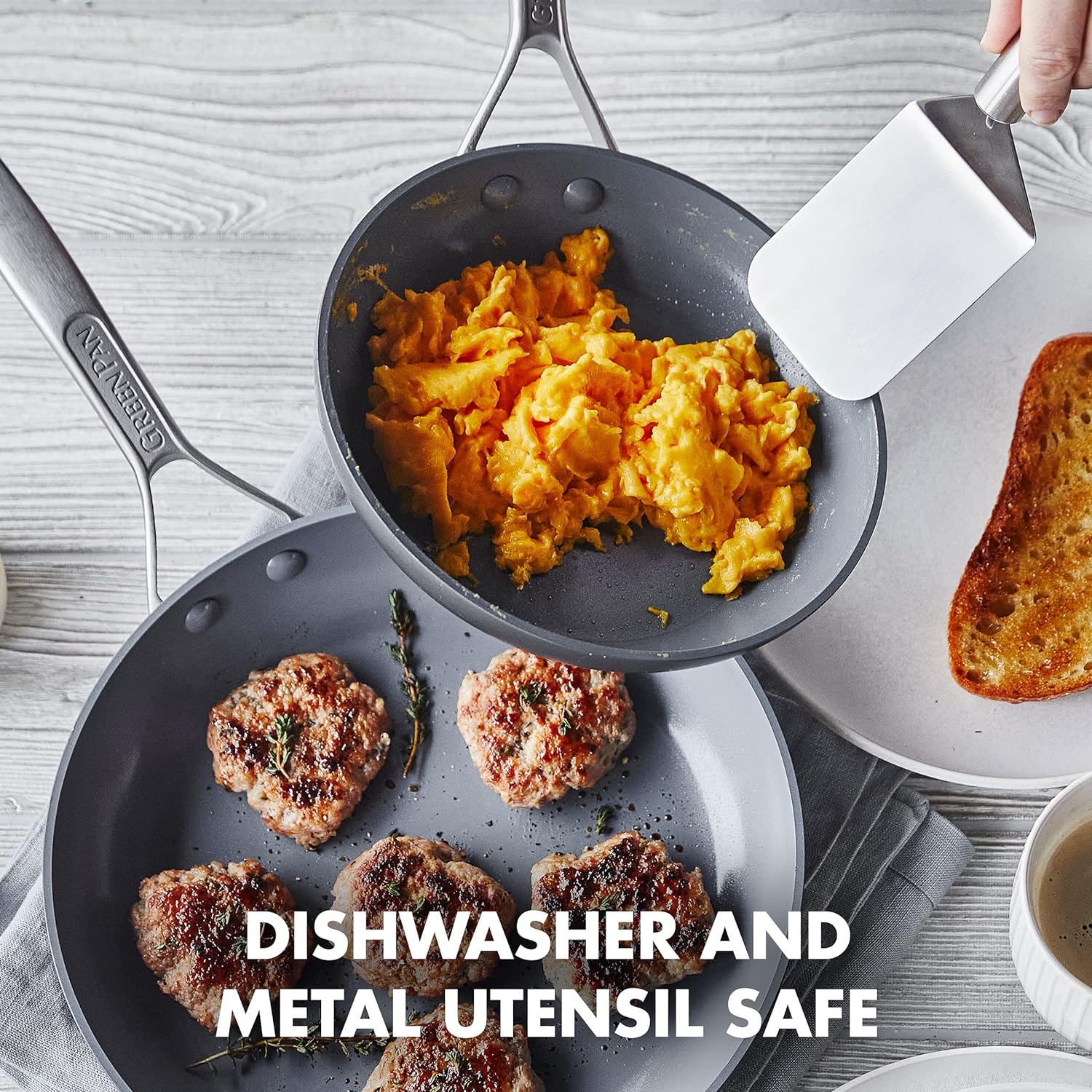 Greenpan Paris Pro Hard Anodized Healthy Ceramic Nonstick, 10" and 12" Frying Pan Skillet Set, Pfas-Free, Dishwasher Safe, Grey image number 6