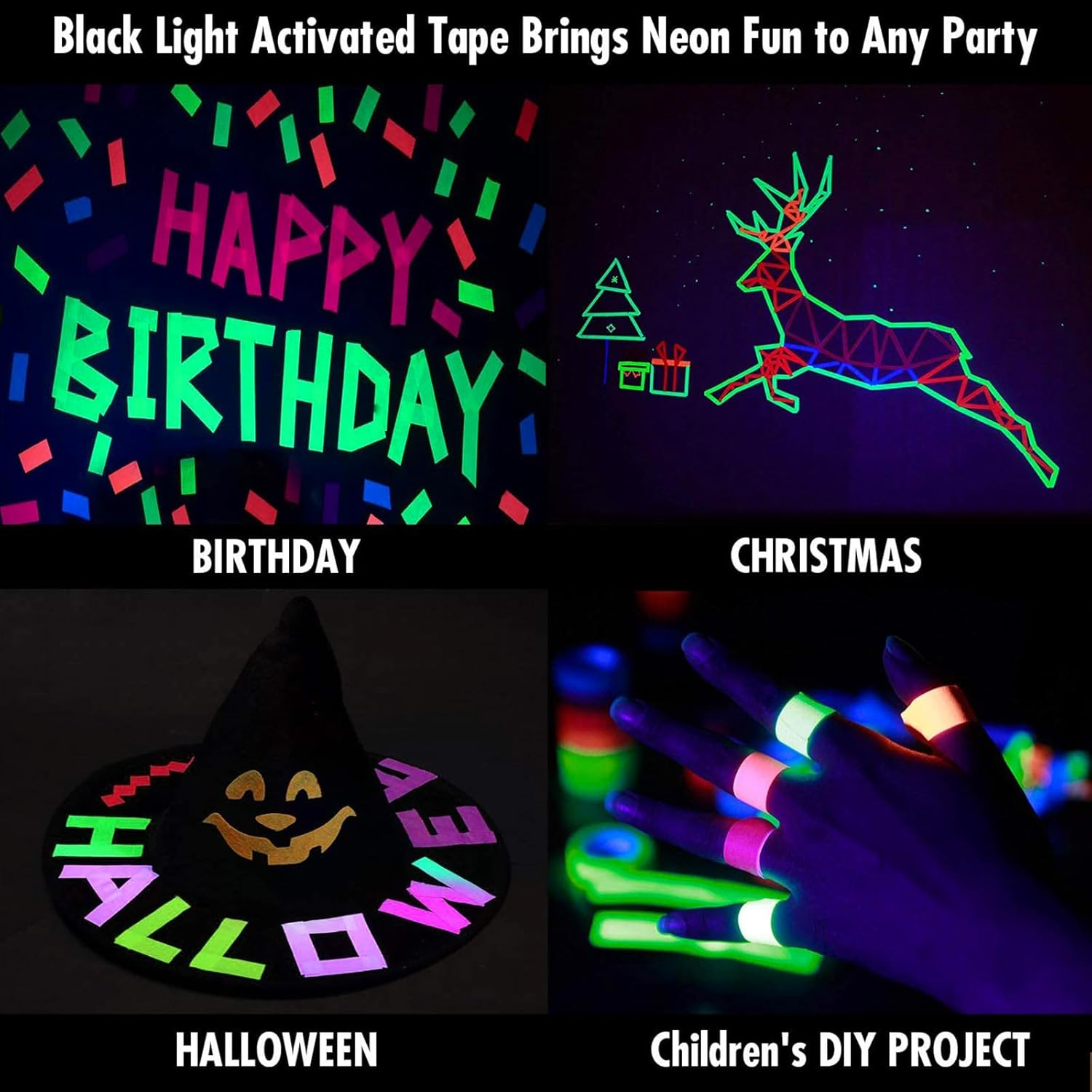 Whaline 6 Colors Neon Gaffer Cloth Tape, Fluorescent UV Blacklight Glow in the Dark Tape for UV Party (0.6 Inch X 16.5 Feet) image number 5