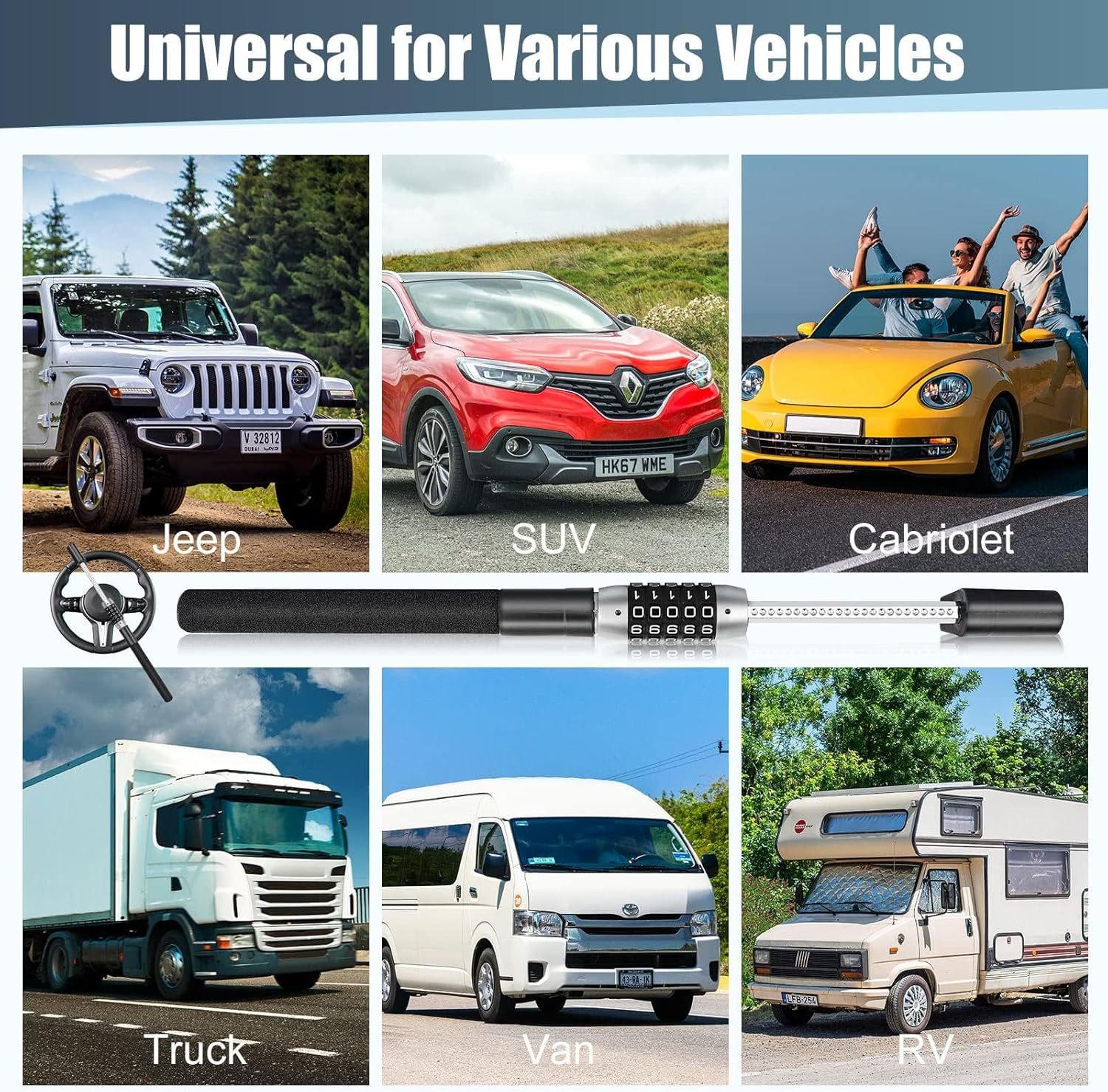 Steering Wheel Lock, Car Lock anti Theft Keyless Extendable Retractable Password 5 Coded Combination Lock, Universal Anti-Theft Device Car SUV Pick-Up Truck Van (Black) image number 2