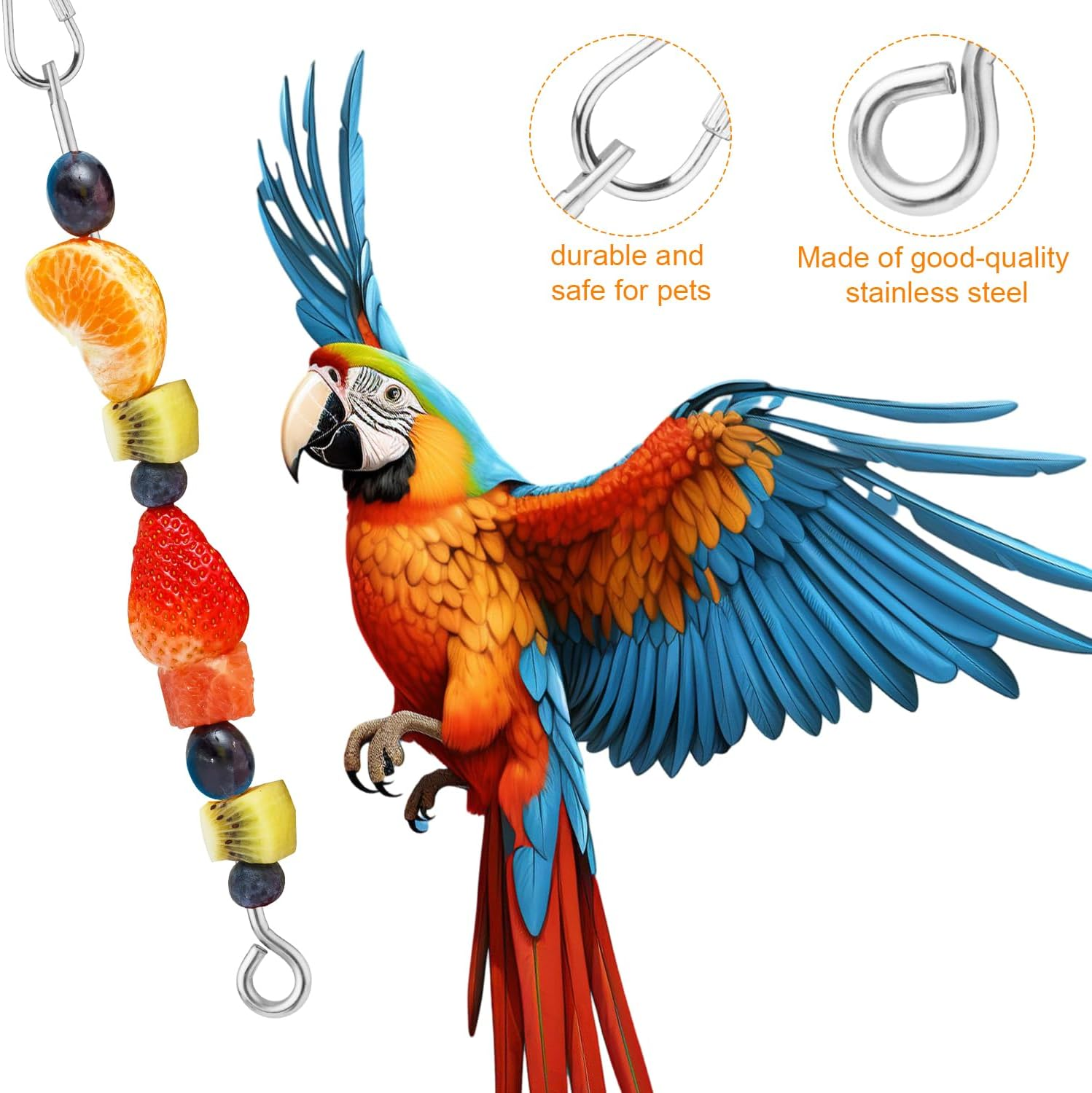 3Pcs Parrot Fruit Skewer, Stainless Steel Bird Vegetable Skewer with Hook Bird Food Holder Cage Food Stick Feeder Skewer Parrot Foraging Toy for Budgies, Parakeets, Macaws image number 4