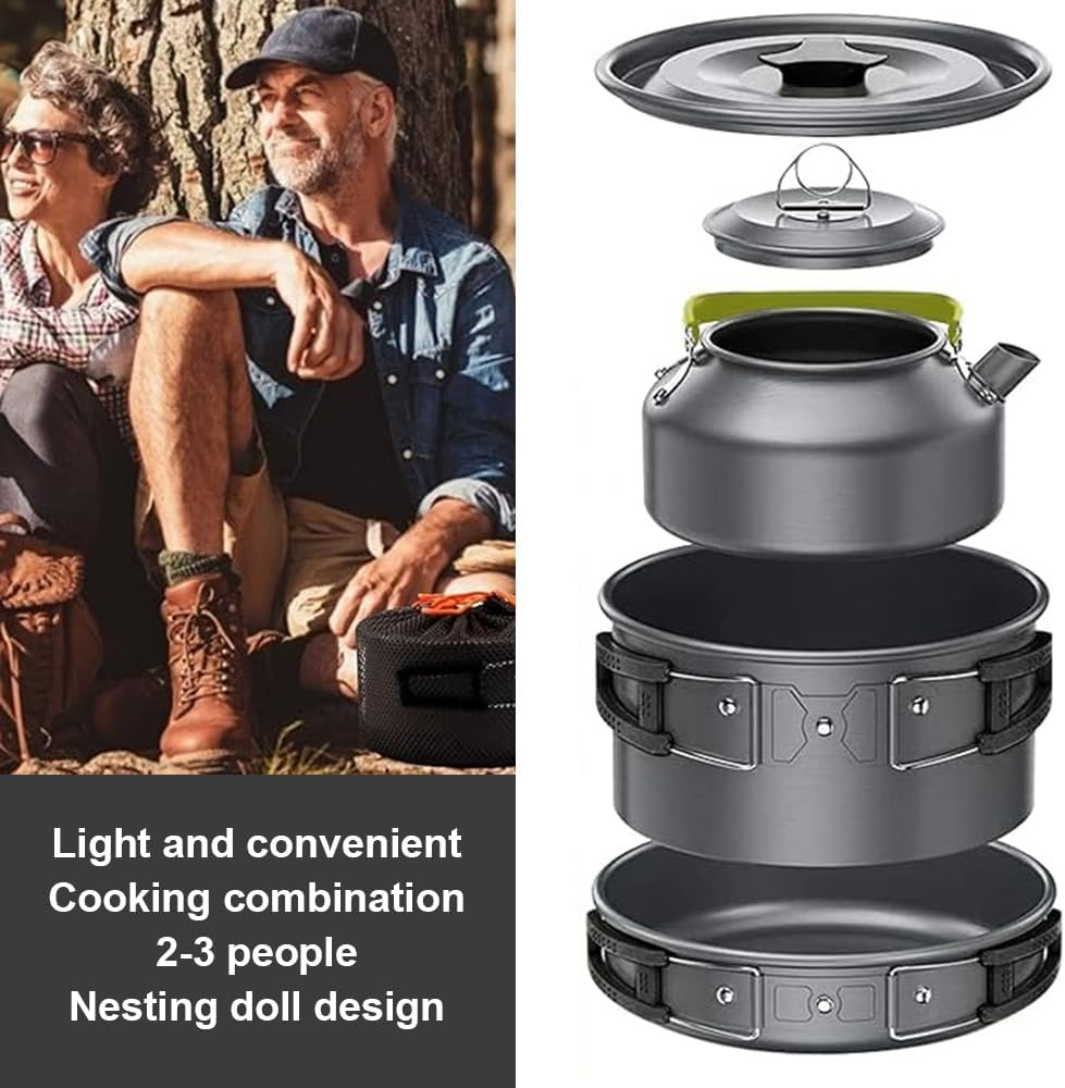 HPAMR Camping Cookware Set, Portable Camping Pot Set Teapot, Outdoor Teapot Set with Accessories Camping Cookware Mess Kit for Hiking, Camping, Backpacking, Outdoor Cooking and Picnic image number 2