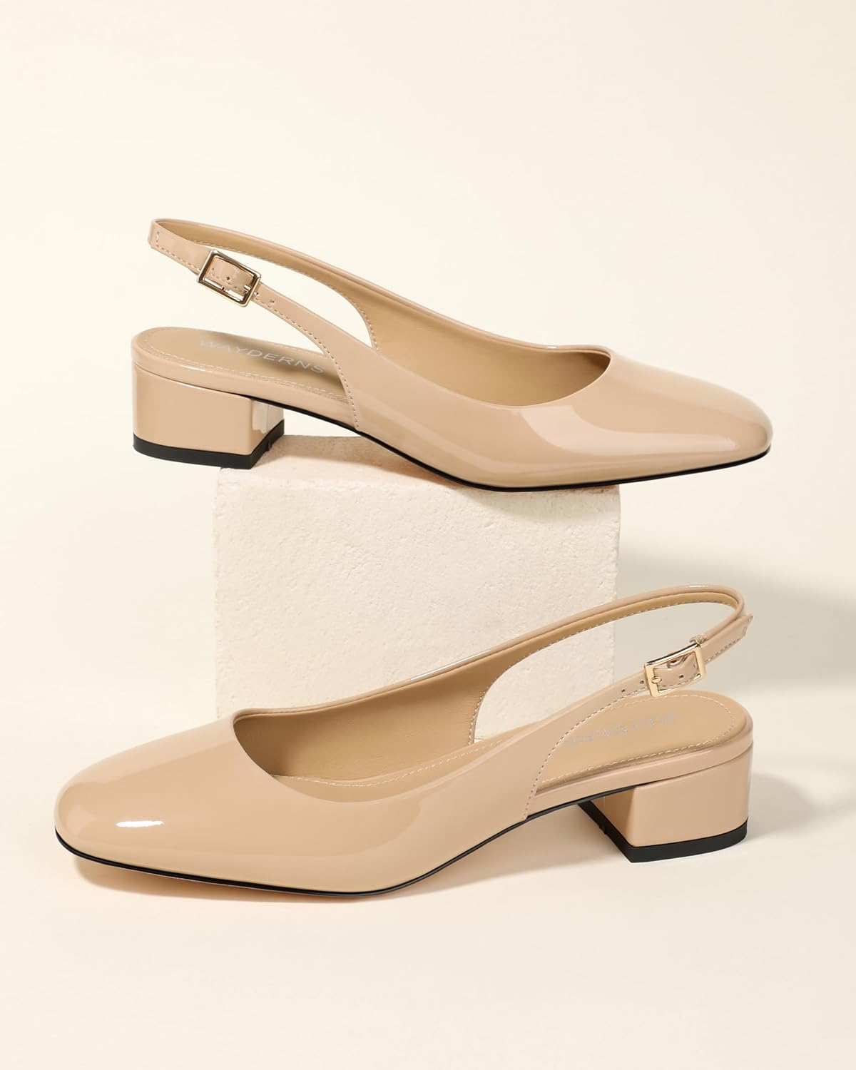 WAYDERNS Women'S Chunky Heel Slingback Pumps Square Closed Toe 1.5 Inch Low Block Heels Comfortable Casual Wedding Work Dressy Shoes image number 6