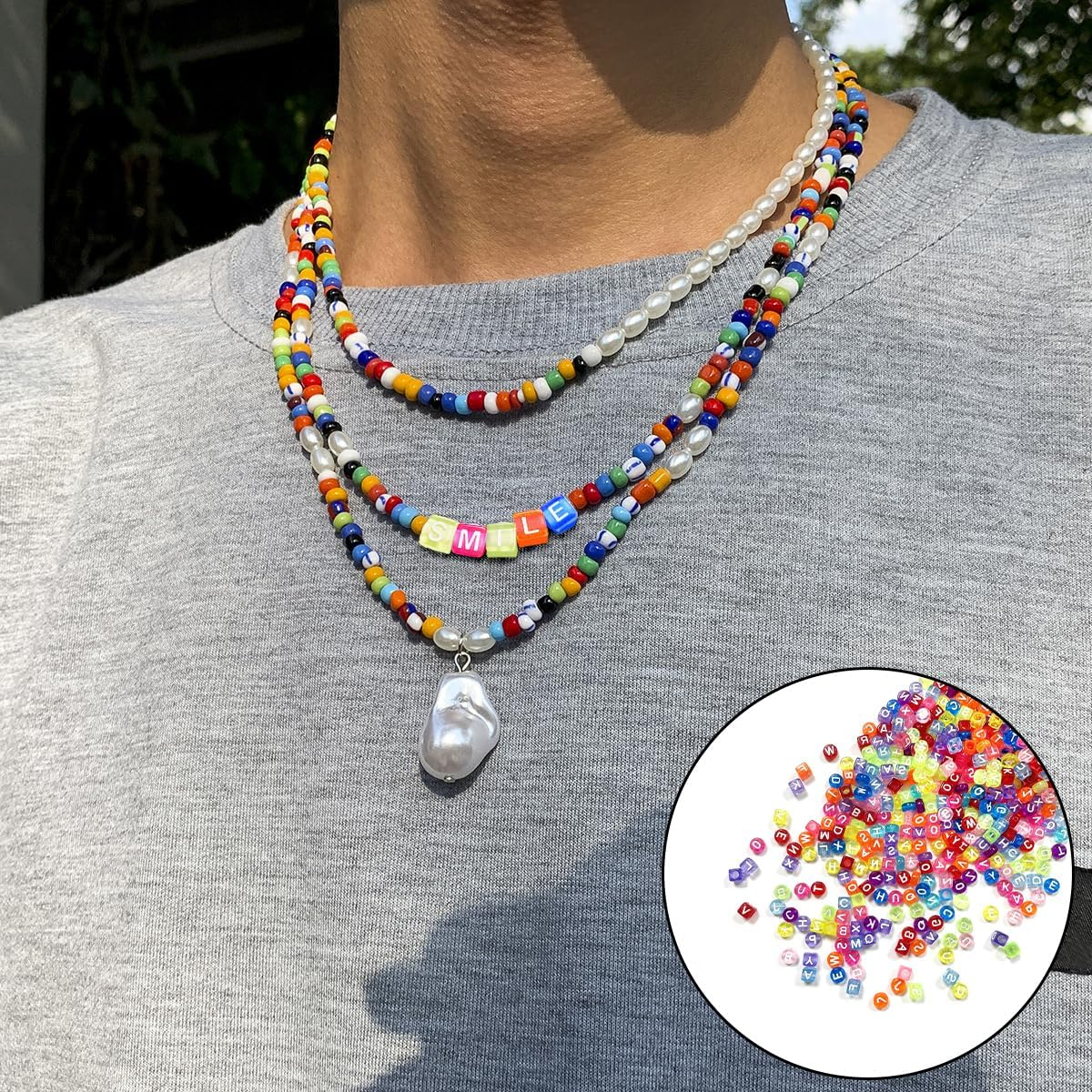 BEZANU Letter Beads, 500 PCS Cube and Flat round Alphabet Acrylic Beads for Necklaces, Bracelets, Jewelry Making (Candy Color) image number 4