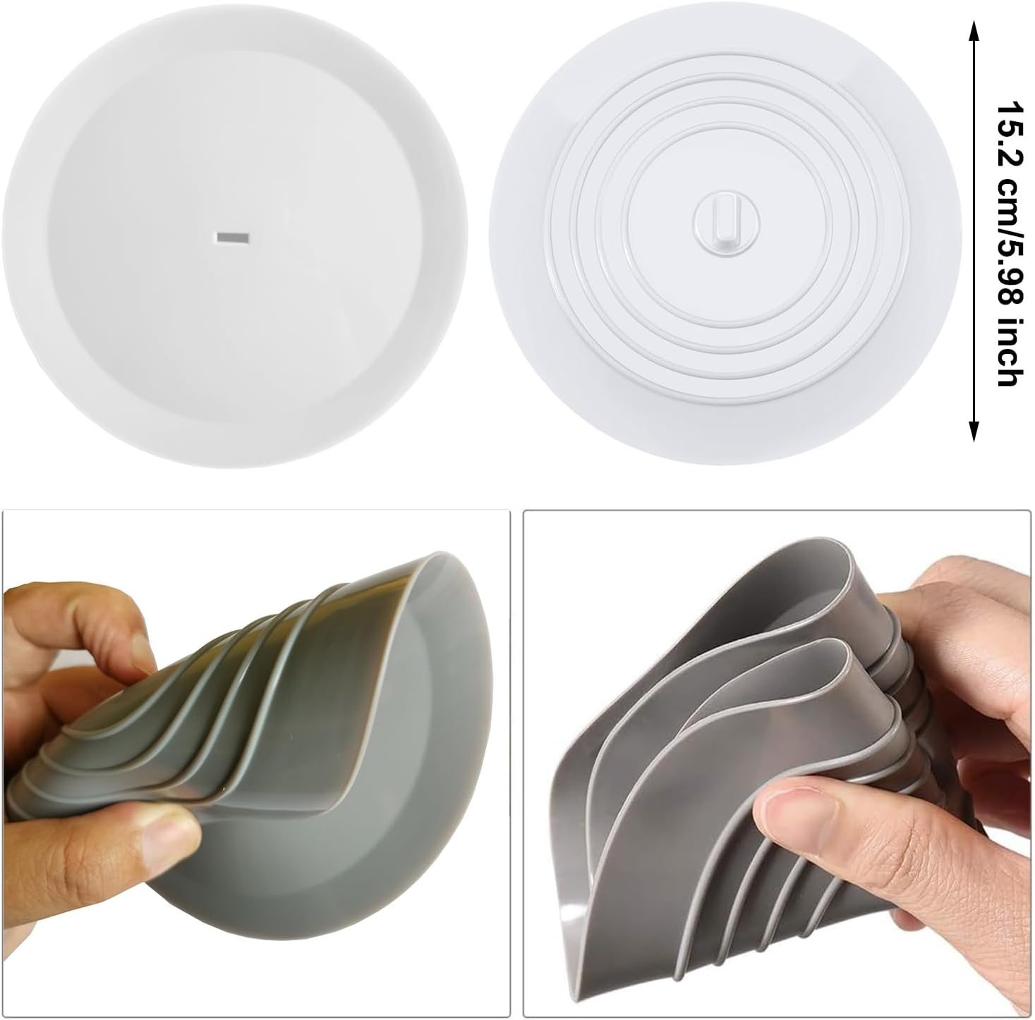 Paifeancodill Silicone Tub Stopper, 2 Pcs Sink Plug, 6" Drain Plug Hair Stopper Flat Suction Cover, Bathtub Drain Stopper, Sealing Sink Cover, Bath Plug for Kitchen Bathroom (White+Gray) image number 3