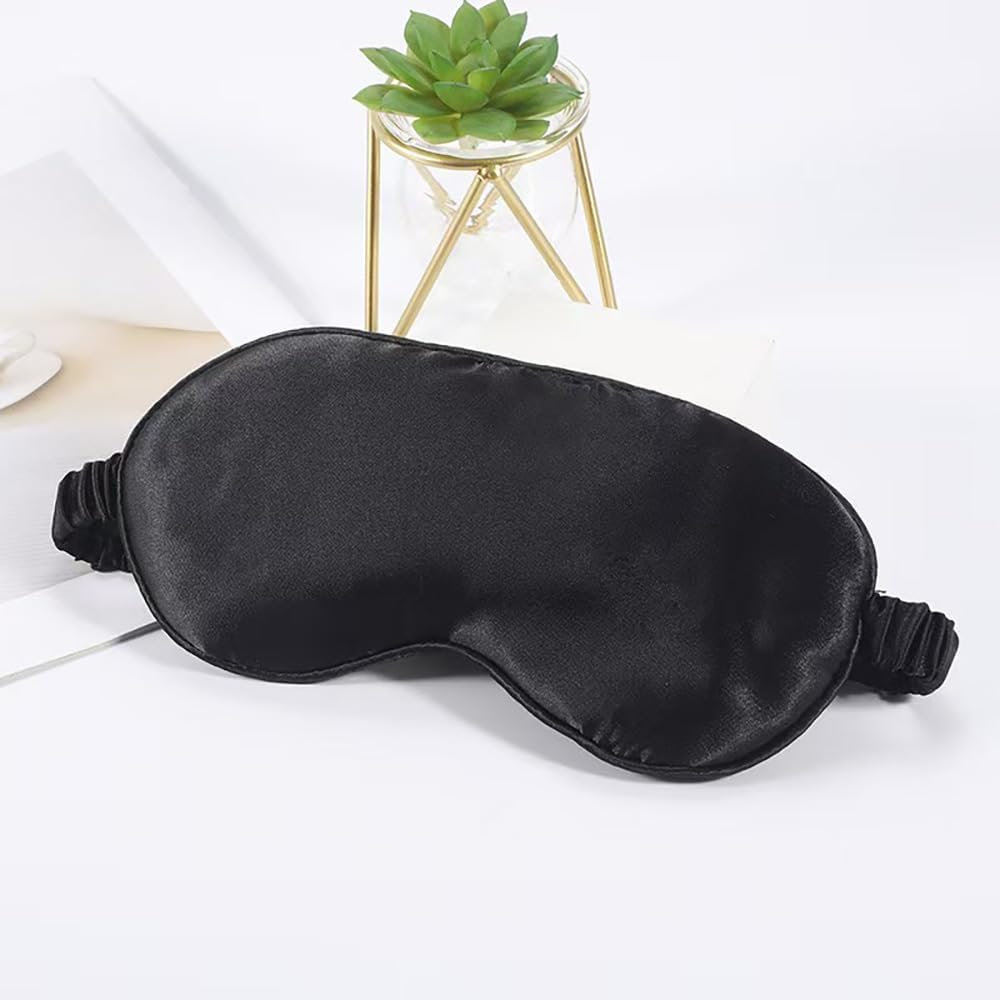 Sleeping Mask Soft Silk Satin Travel Blackout Eye Mask with Elasticated Strap/Headband Soft Eye Mask for Nighttime Sleeping, Travelling, Napping (Black & Black) image number 4