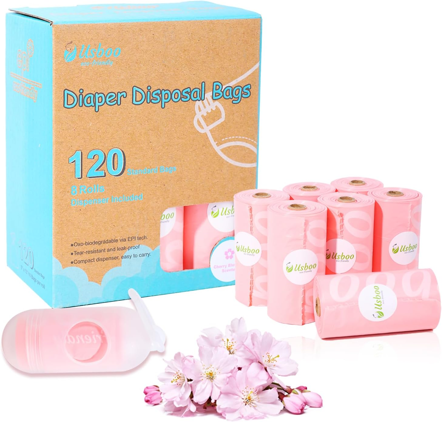 Disposable Diaper Bags for Baby - Cherry Blossom Scented, Disposable Trash Bag with Dispenser - 20 Refill Rolls (300 Pack),Ideal for Diaper Disposal image number 3