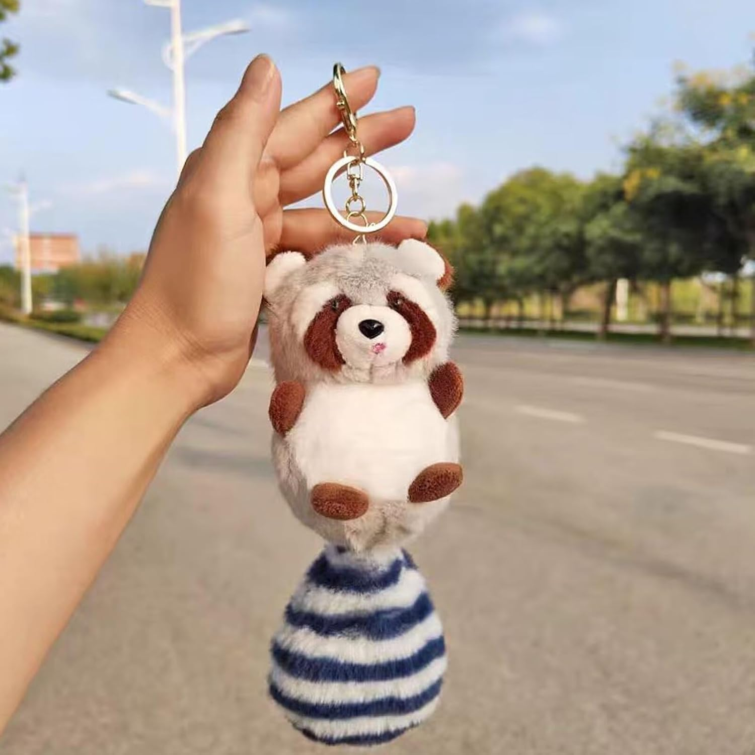 Yienning Plush Keychain,Soft Plush Raccoon Keychain,Animal Pendant Keychain Stuffed Raccoon Hanging Ornament Bag Key Chain - Khaki image number 6