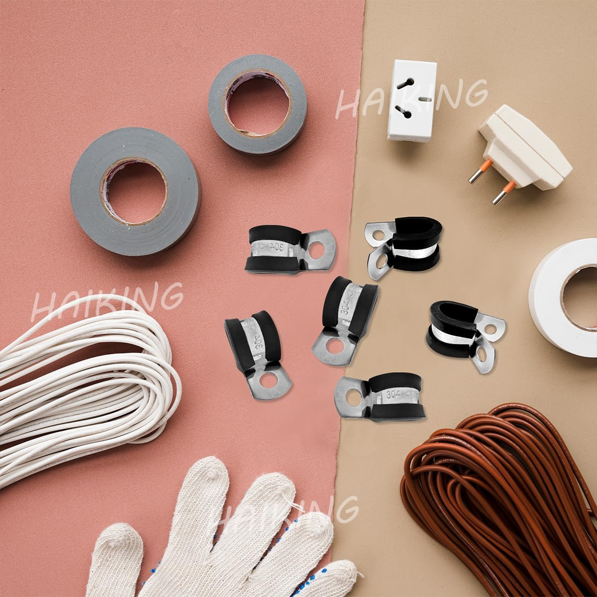 HAIKING Stainless Steel Cushioned R Shape Clamps, 20 PCS Insulated Wire Clamps for Protecting Pipes, Cables (15 Mm/0.59 In)