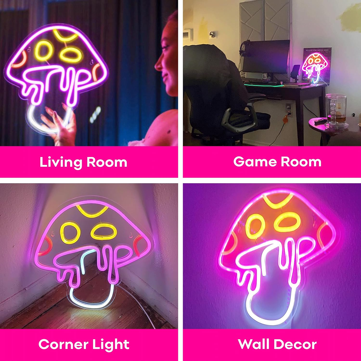 WOW-LAMPS Mushroom Neon Sign for Bedroom - Dimmable Wall Decor Aesthetic, USB Cute Light - Easy-To-Install, 13X12.2 Inches image number 2