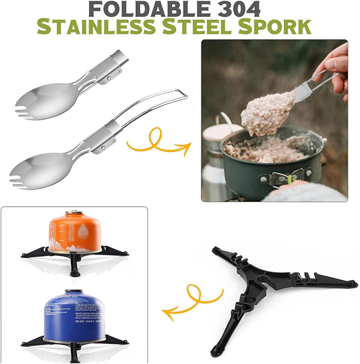 8-Teiliges Camping-Kochgeschirr-Set, Zusammenklappbarer Campingkocher, Leichtes Topf-Pfannen-Set Mit Edelstahlbecher Und Gabel, L&ouml;ffel Zum Kochen Im Freien, Camping, Wandern image number 4