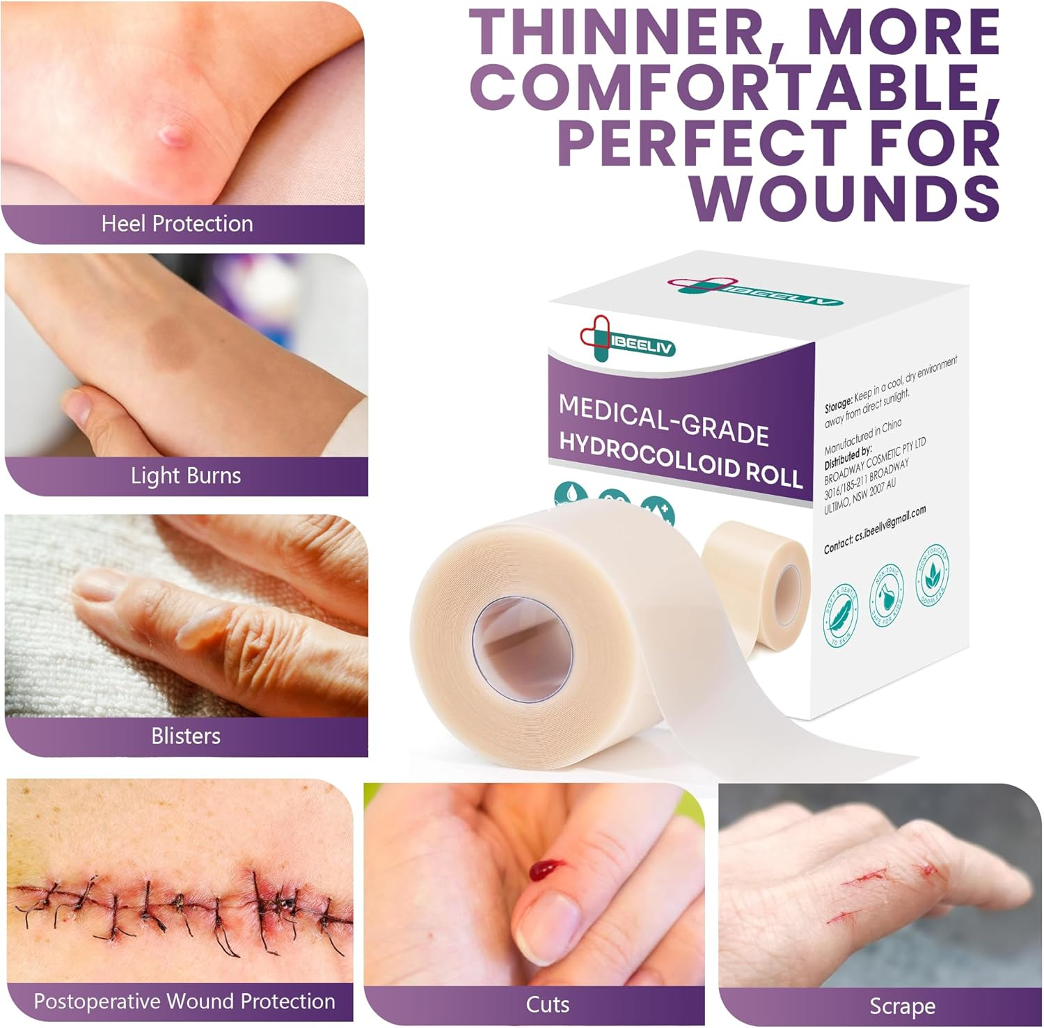 Medical-Grade Hydrocolloid Roll for Wound Care: 5Cm &times; 1.5M Hydrocolloid Bandages, Cut-To-Size Self-Adhesive Patch Dressing, Waterproof & Ultra Absorbent Tape for Burns, Blisters, Acne, First Aid Kit image number 1