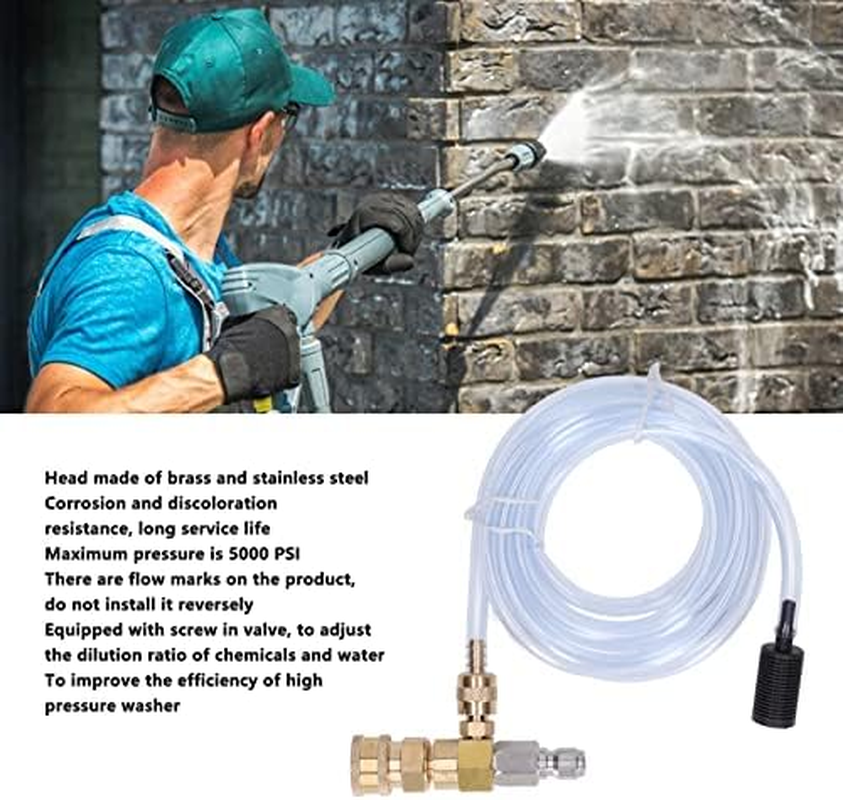5000PSI Adjustable Chemical Injector Kit, 3/8In Quick Connector Downstream Injector for Pressure Washer, Soap Injector, 9.8Ft Siphon Hose, 1/4In Soap Nozzle Power Washer Chemical