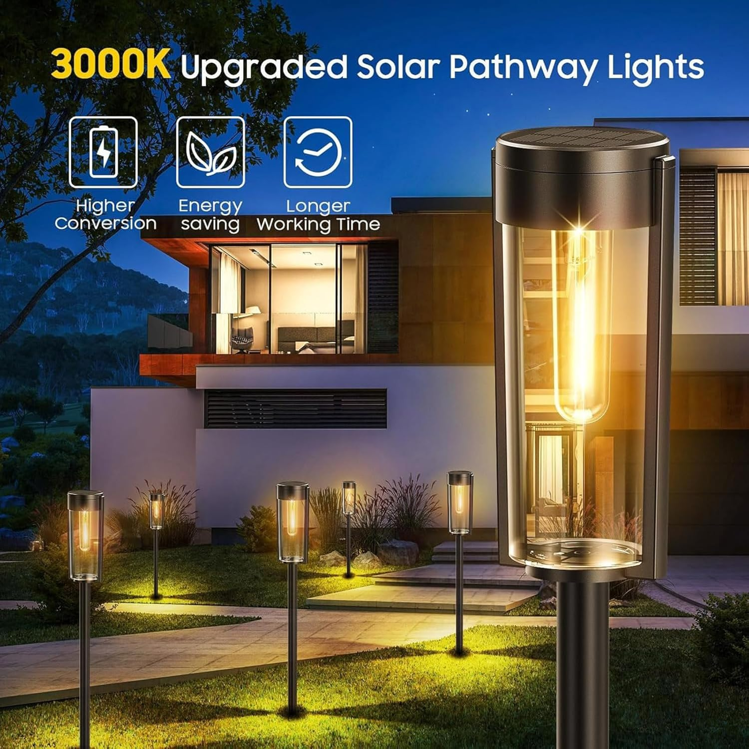 8 Pack Upgraded Solar Pathway Lights Outdoor, Bright Solar Garden Lights Outdoor Waterproof, Auto On/Off Outdoor Solar Lights for Yard Landscape Path Lawn Patio Walkway (8Pack Round) image number 6
