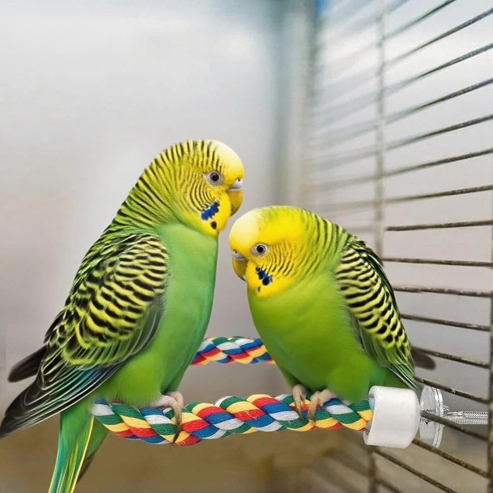 2 Pcs Cotton Rope Bird Perches, 16 & 24 Inch Spiral Perch for Parrots, Cockatiels, Budgie, Parakeets Colorful Comfy Climbing Stand, Bungee Toy for Bird Cage Accessories image number 3