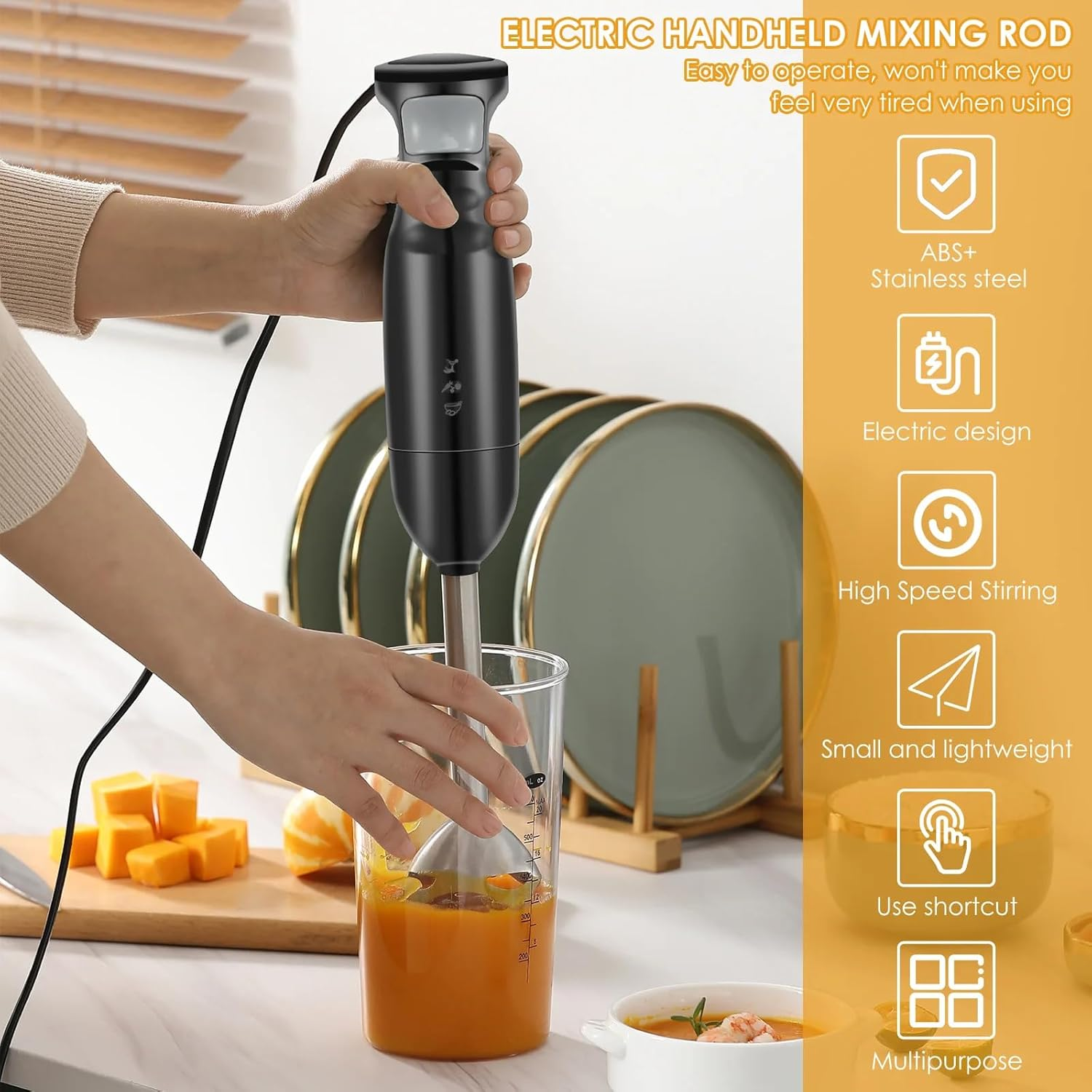 2025 6-In-1 Hand Blender Stick Blender Immersion Blender Handheld, Electric Hand Blenders for Kitchen with Stainless Steel Blade Hand Mixer & Chopper for Making Baby Food, Soups, Sauce(Au PLUG) image number 1
