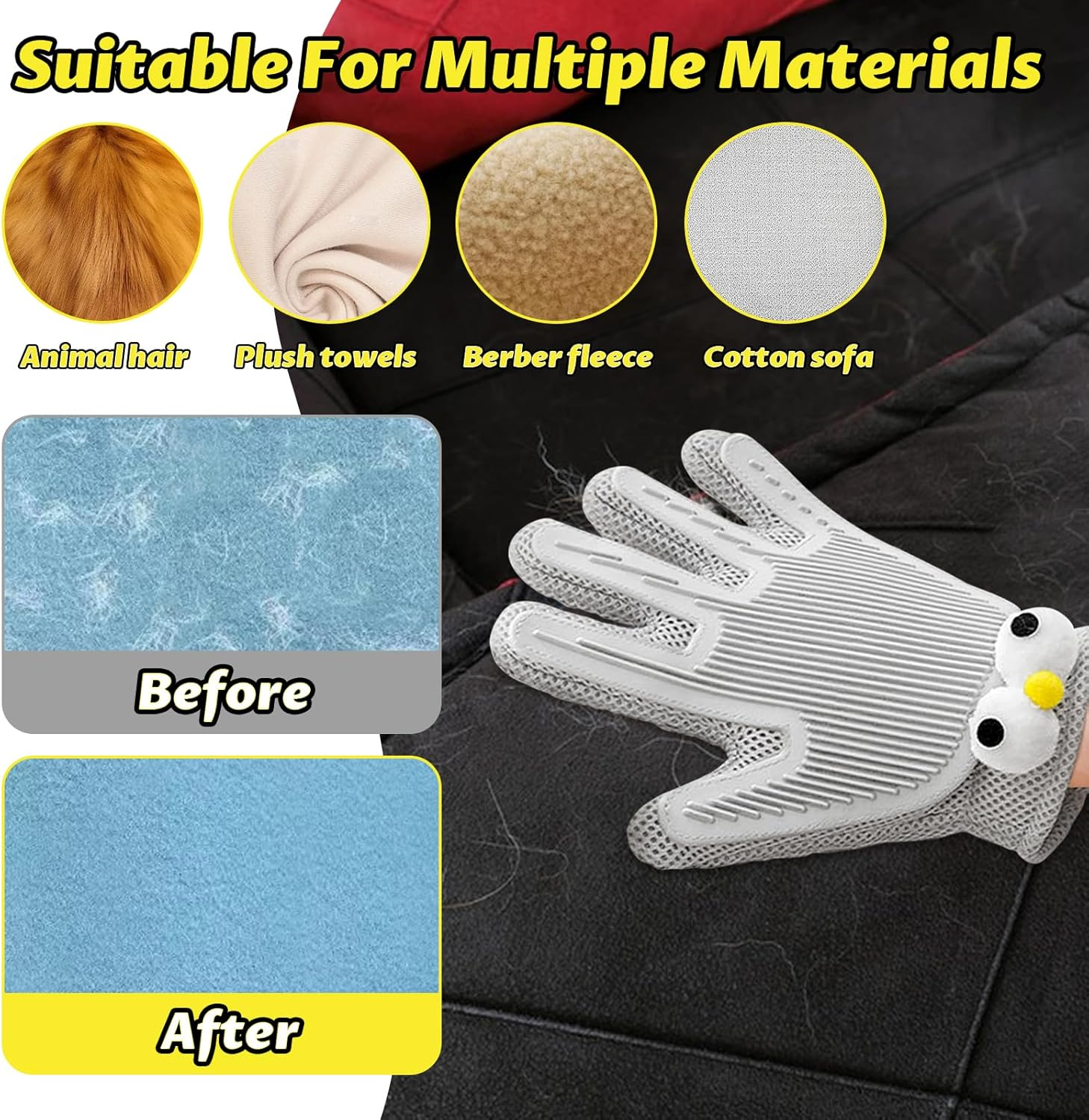 Pet Hair Remover Glove - Fur Gloves Cat - Fur Magnet Glove for Pets, Antistatic & Breathable, Washable, Ideal as a Cat Brush, Fur Magnet (Black, Pack of 2) image number 2