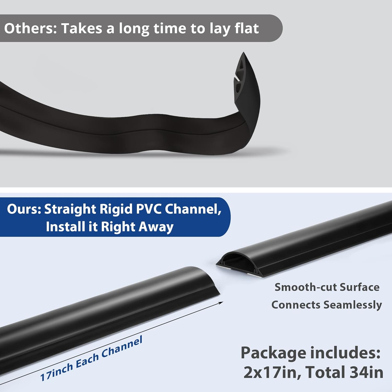 34In Cord Cover Floor, Large Capacity Floor Cable Cover, Hard PVC Cord Hider Floor, Floor Wire Cover for Cable Management Floor, Cable Floor Cover Black, 2X L17In, Cord Cavity - 1.77"(W) X 0.59"(H) image number 3