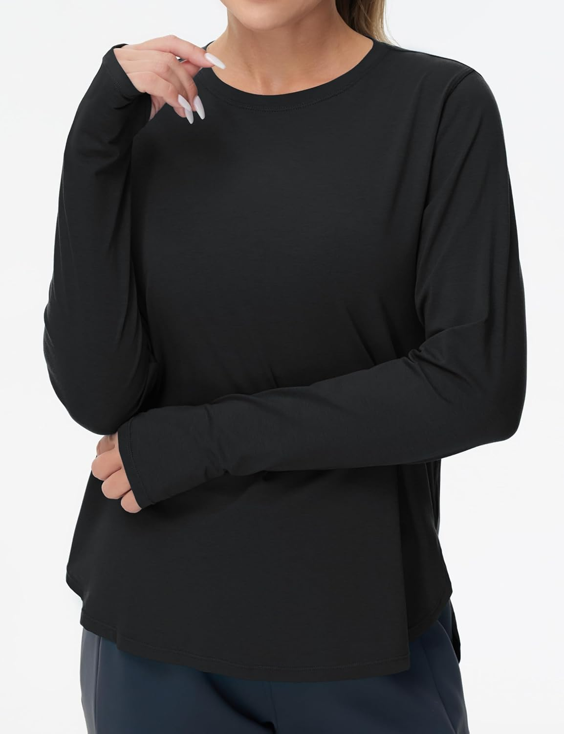 THE GYM PEOPLE Women'S Long Sleeve Workout Shirts Lightweight Cotton Running Yoga Tops with Thumb Hole image number 4