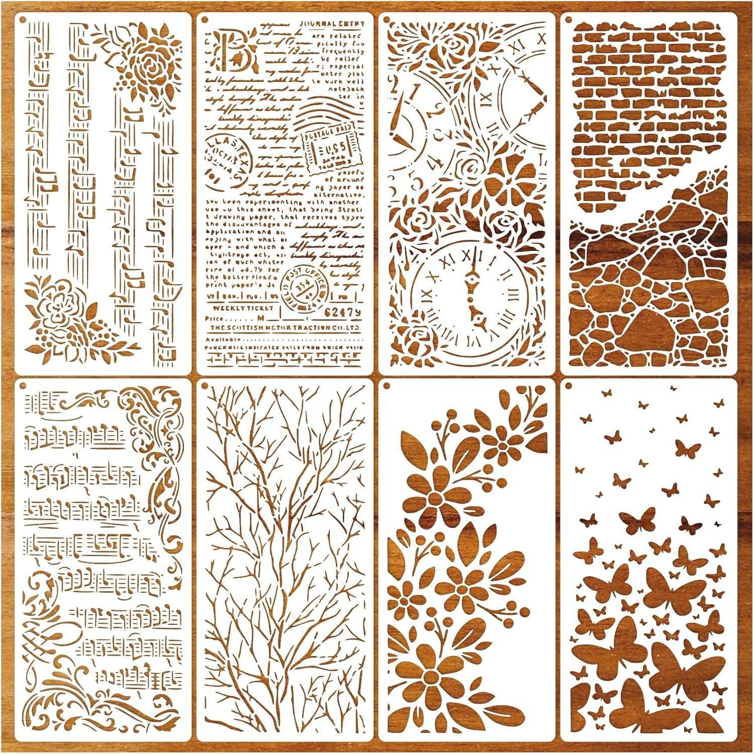 8 Pieces Stencils for Crafts Reusable Branches Musical Notes Stencil Floral Texture Background Layering Drawing Templates Stencils for Painting on Wood Furniture Paper (8 Branches) image number 5