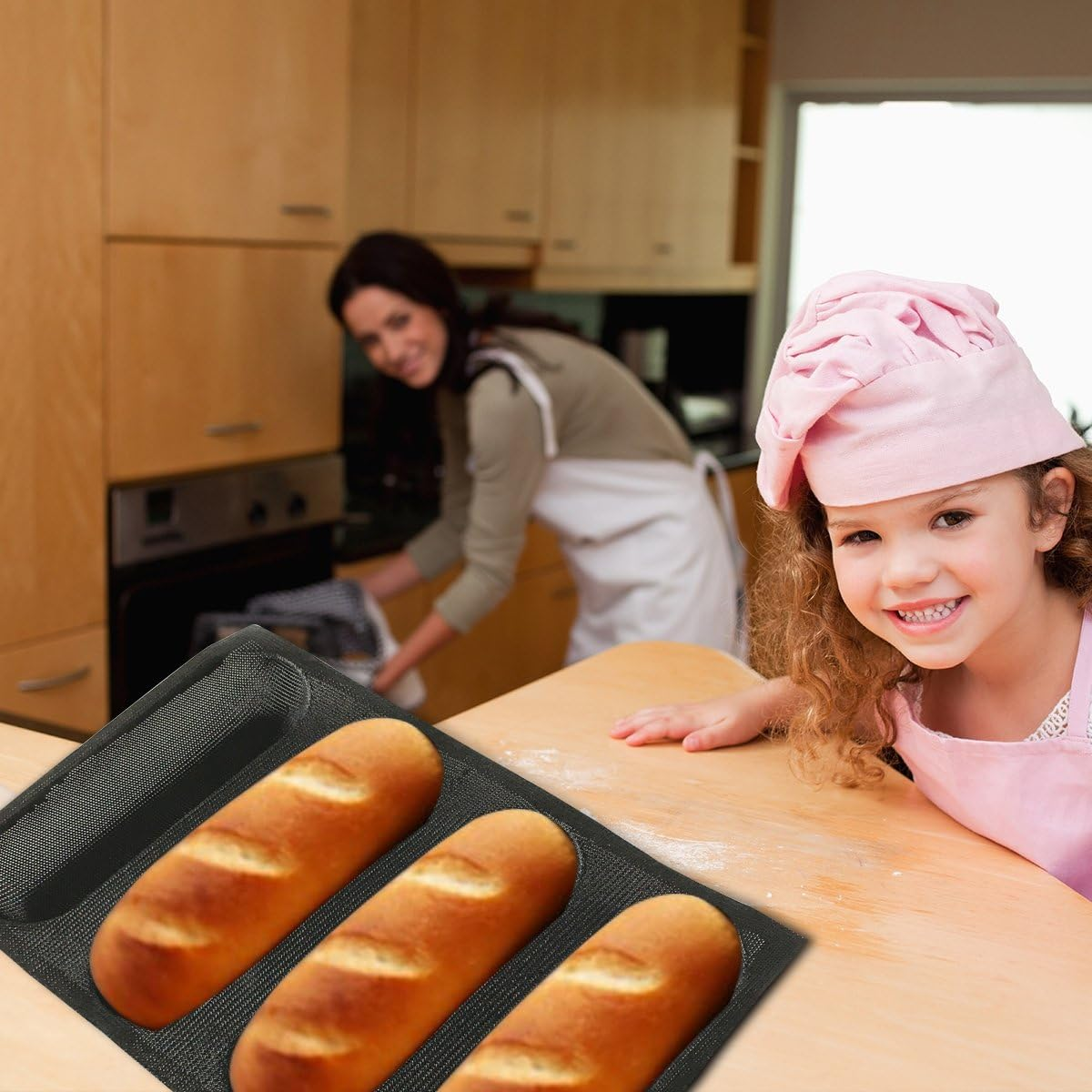 Bluedrop Silicone Bread Forms for Hot Dog Baking Molds Sandwich Making Sheet 4 Caves 9 Inches Loaf Eclair Mats image number 1