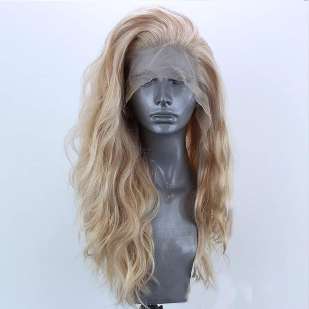 Mixed Blonde Lace Wigs Long Curly 13X4 Lace Synthetic Lace Front Wig Golden Wig for Women Long Wavy Wig Heat Resistant Wig Free Part Wig Halloween Cosplay Makeup Wig 24"
