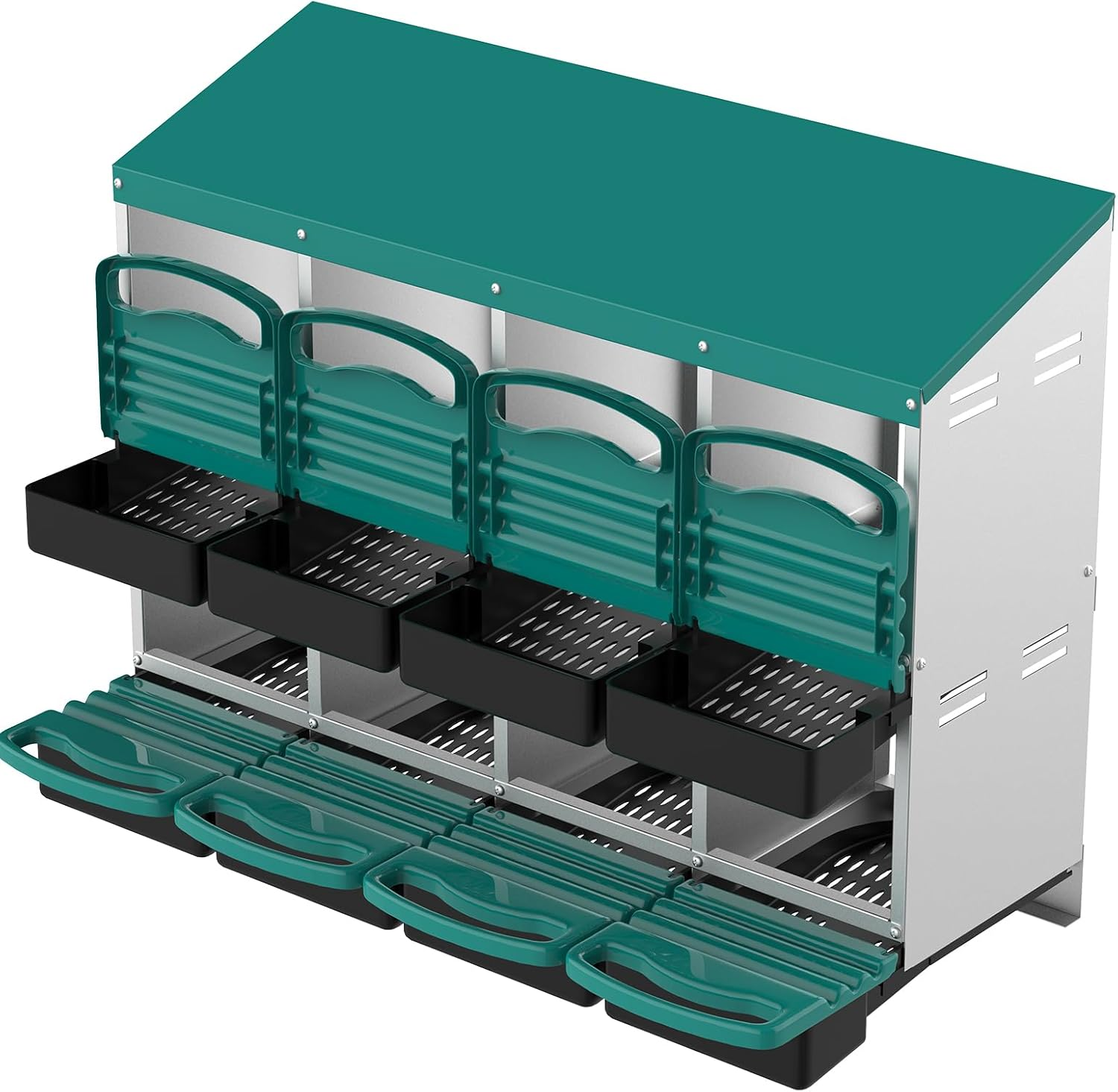 Chicken Nesting Box with 8 Compartments, 106 X 52 X 79 Cm, Green, Removable Trays image number 3