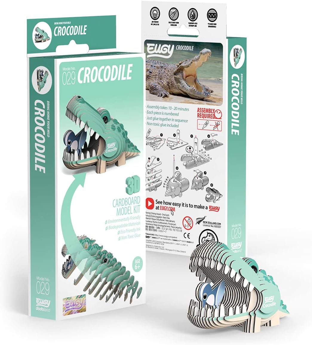 EUGY 029 Crocodile 3D Paper Puzzle - 22 Pieces Eco-Friendly Educational Toy Puzzle for Boys, Girls & Kids Ages 6+
