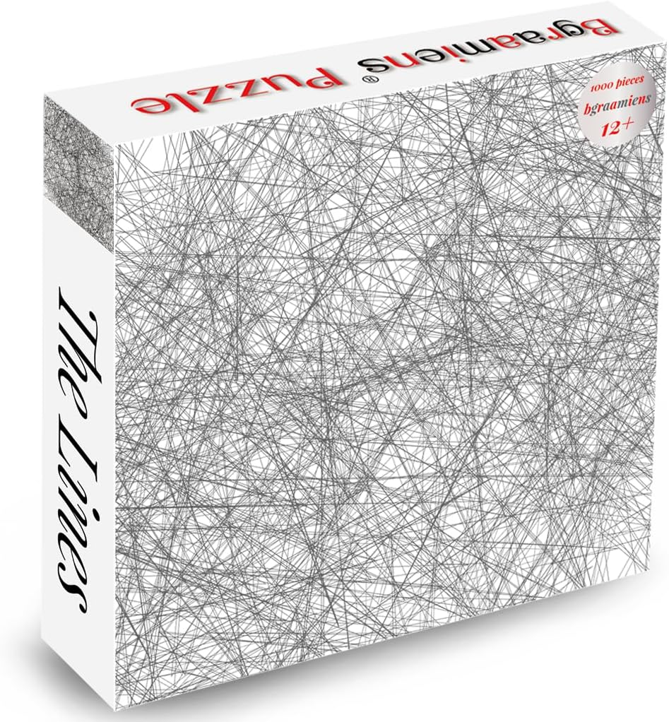 Bgraamiens Puzzle-The Lines -1000 Pieces Black and White Simple Fashion Challenge Blue Board Jigsaw Puzzles image number 4
