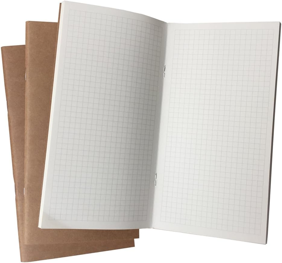 Travelers Notebook Inserts - Graph Refills for Standard Size Travelers Notebook, Set of 3, Total 192 Pages, 8.25 X 4.25 Inches