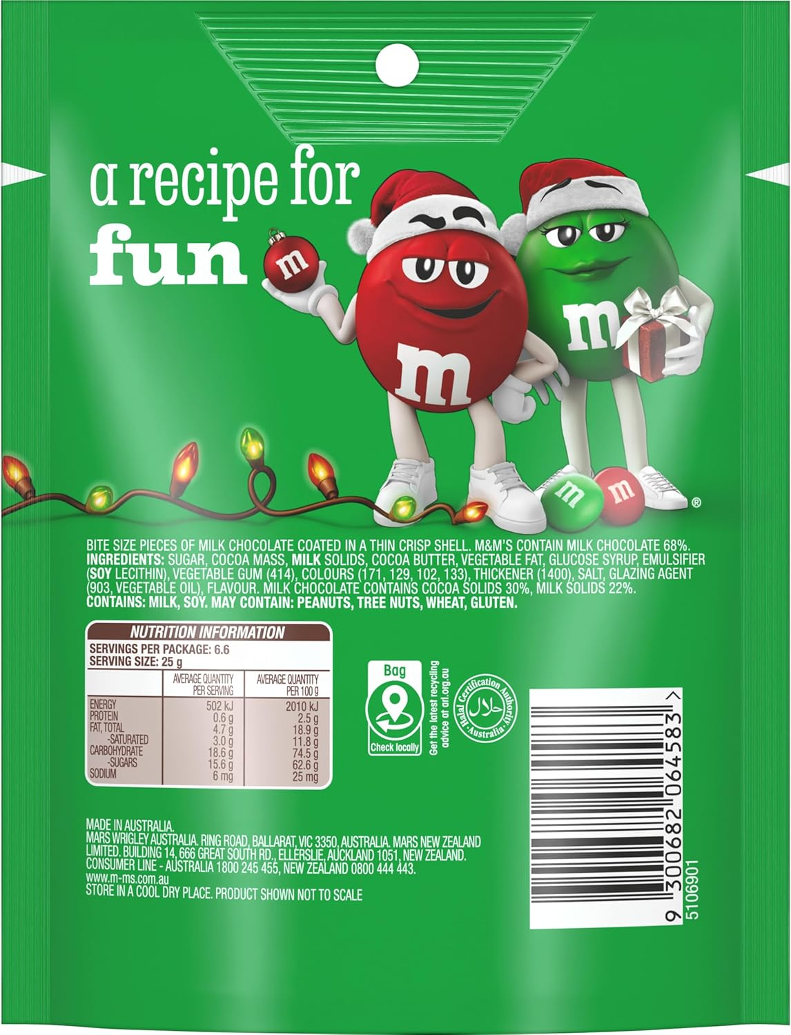 M&M&rsquo;S Christmas Red & Green Milk Chocolate Snack Bag 165G image number 2