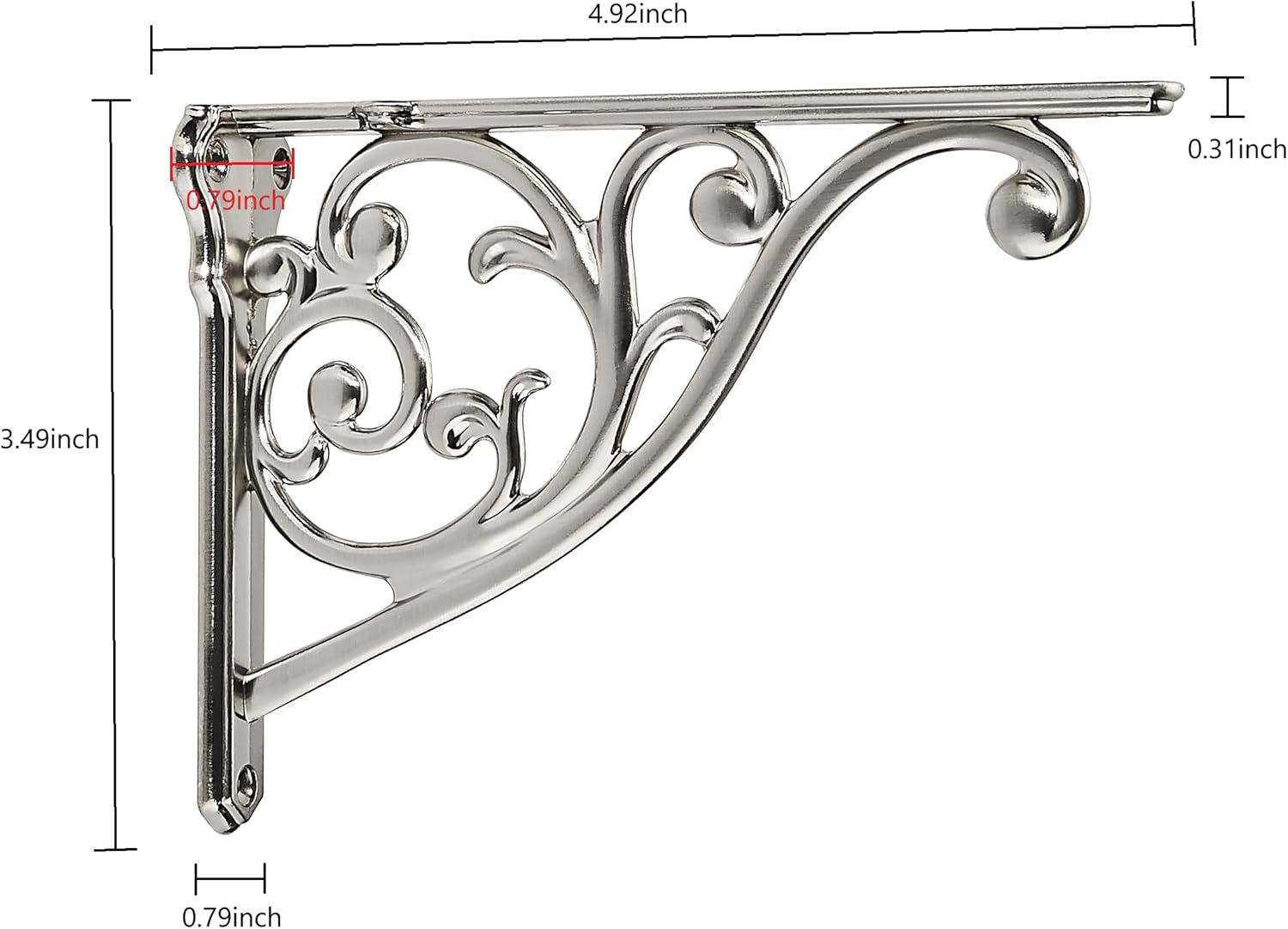 Khtumeware 2 Pack Brushed Satin Nickel Shelf Bracket 5 Inch, Decorative Brackets for Shelving, Heavy Duty Vintage Ornate Shelf Bracket, Hardware Included,4.92X3.5X1.73 Inch image number 6