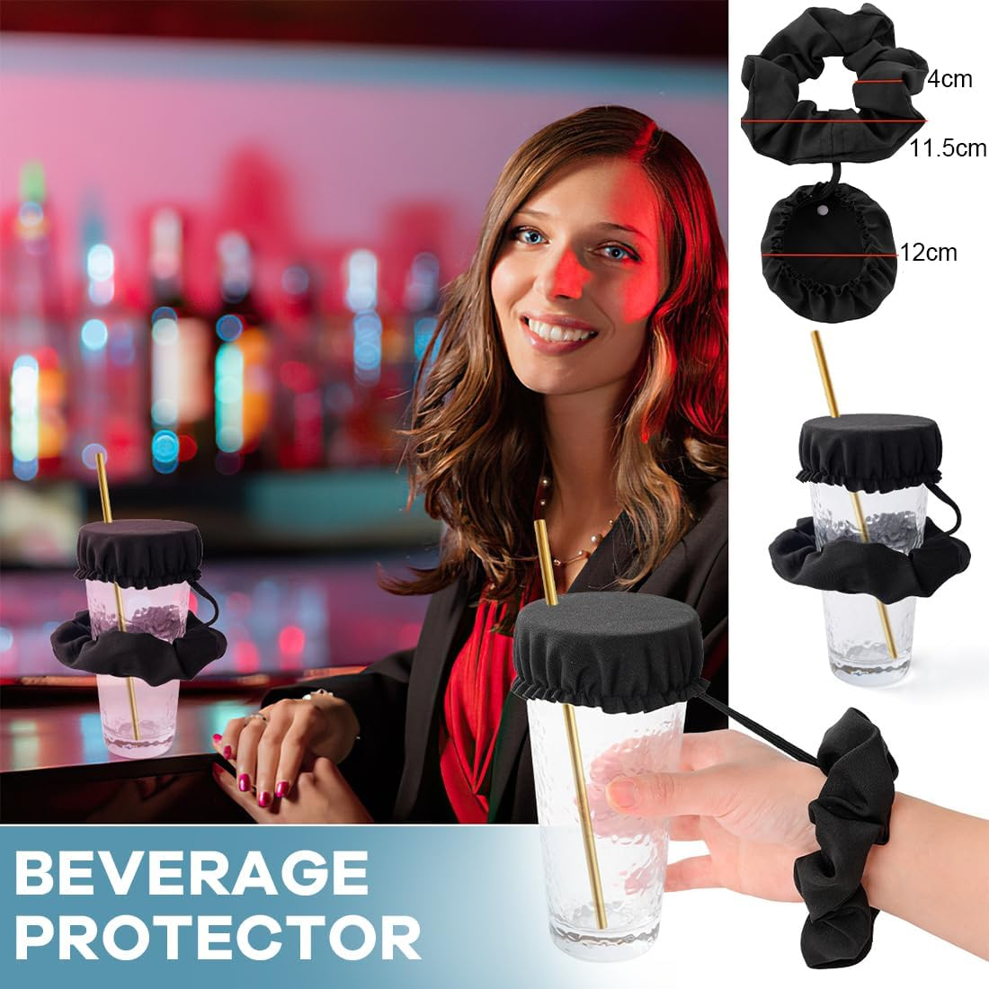 JEYORZY 4Pz Headband Drink Cover, Drinking Covers for Alcohol Protection, Reusable Cup Cover with Straw Hole, Drink Spiking Prevention, Anti-Drug Glass Protection, Drink Protection for Women