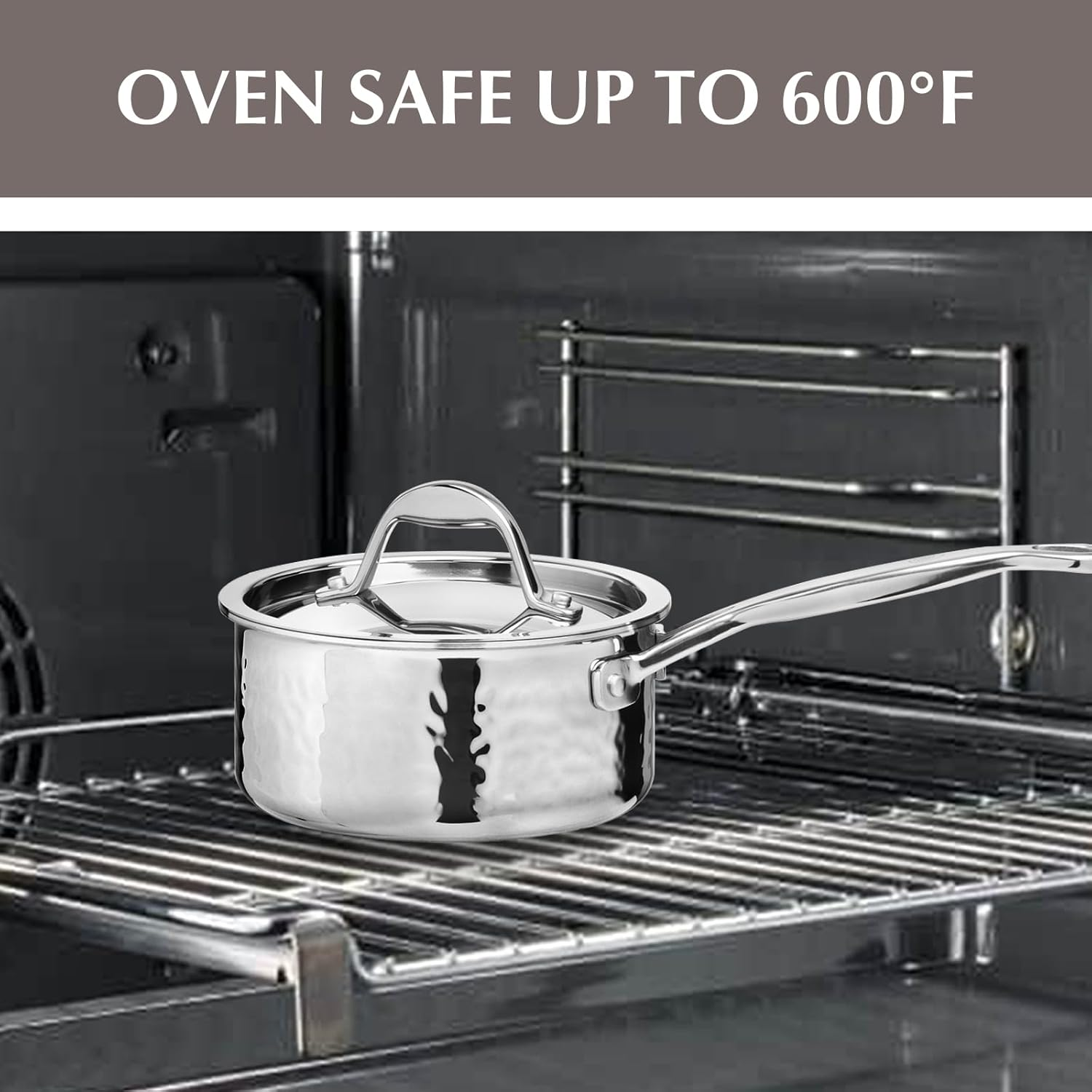 16Cm Tri-Ply Stainless Steel Saucepan with Lid, 18/10 Stainless Steel Pot, Sauce Pan, Oven Safe Cooking Pot, Induction Compatible, Dishwasher Safe image number 4