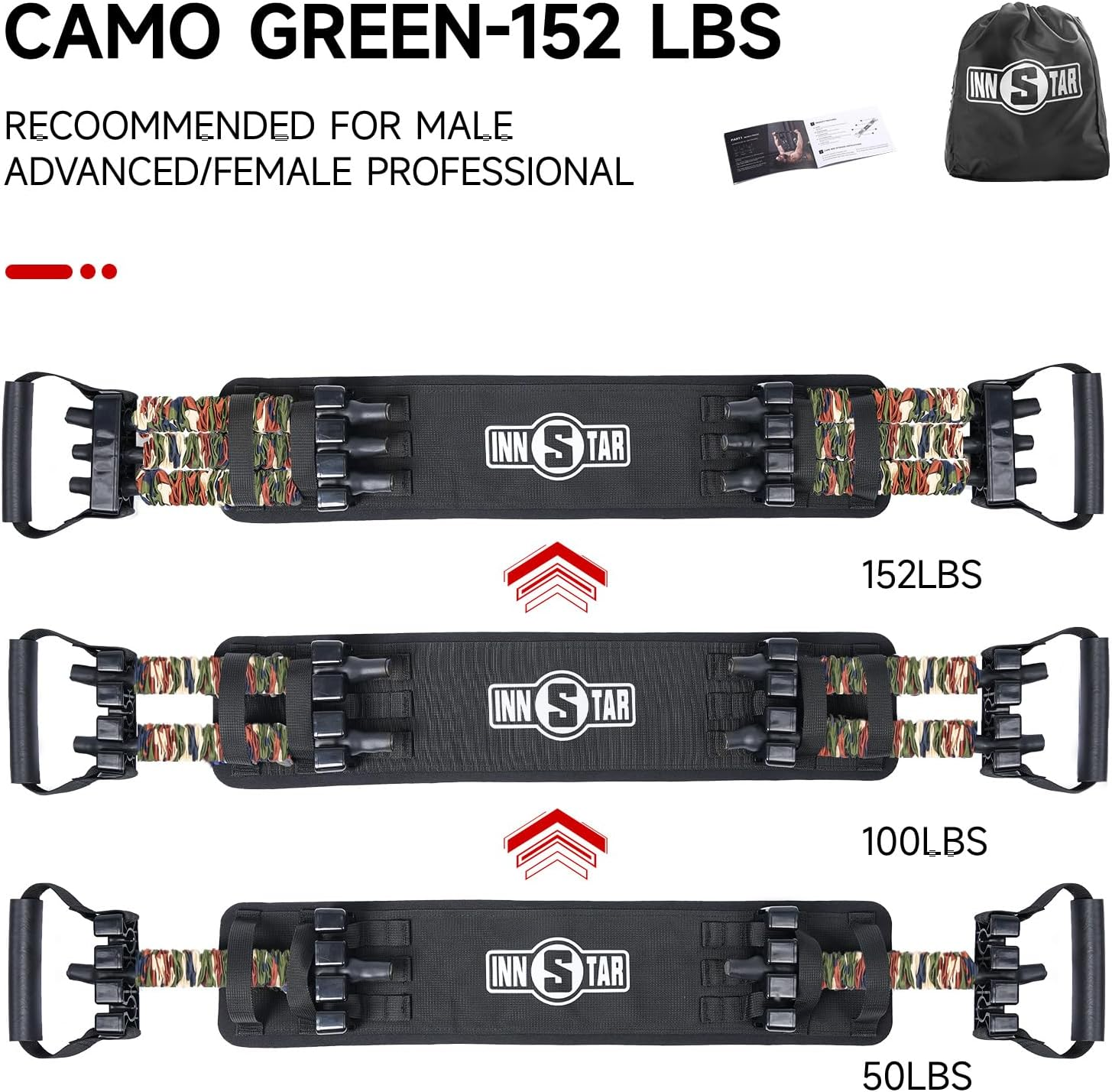 INNSTAR Adjustable Bench Press,Push up Resistance Bands, Chest Builder Workout Equipment, Arm Expander Resistance Training for Home Workout,Gym,Fitness,Travel Training-Patented Product - Camo Sand Yellow-160Lbs image number 4